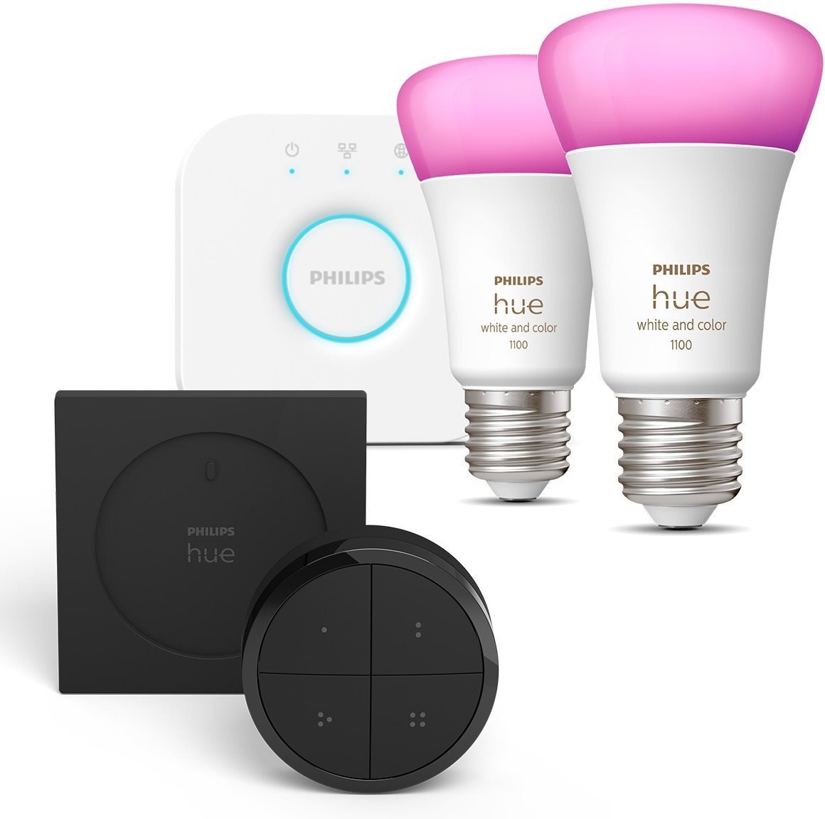 Philips Hue White and Color Ambiance 9 W 1100 E27 malá promo starter súprava + Philips Hue Tap Dial Switch Black