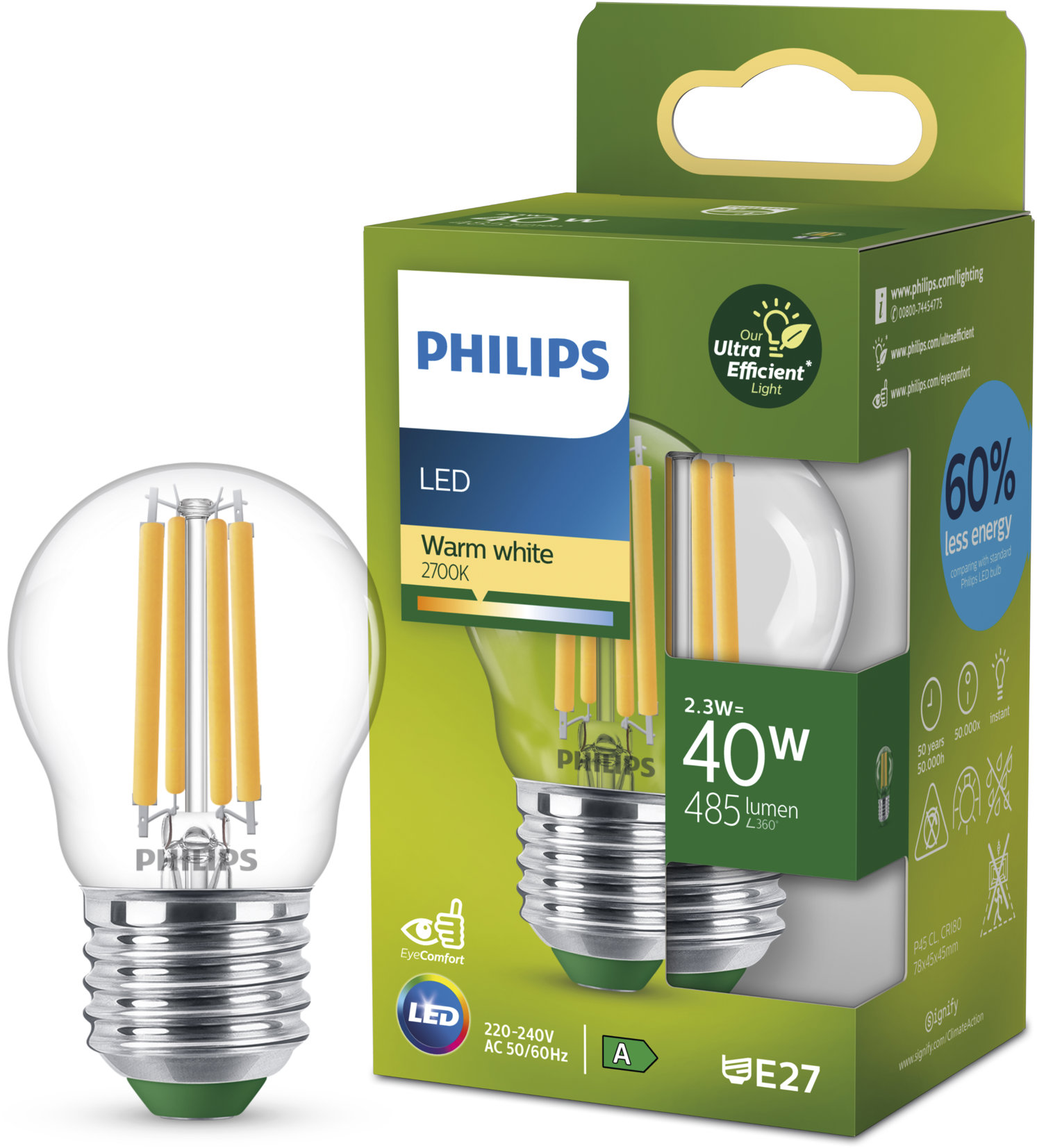 Philips LED 40W P45 E27 2700K CL UE SRT4
