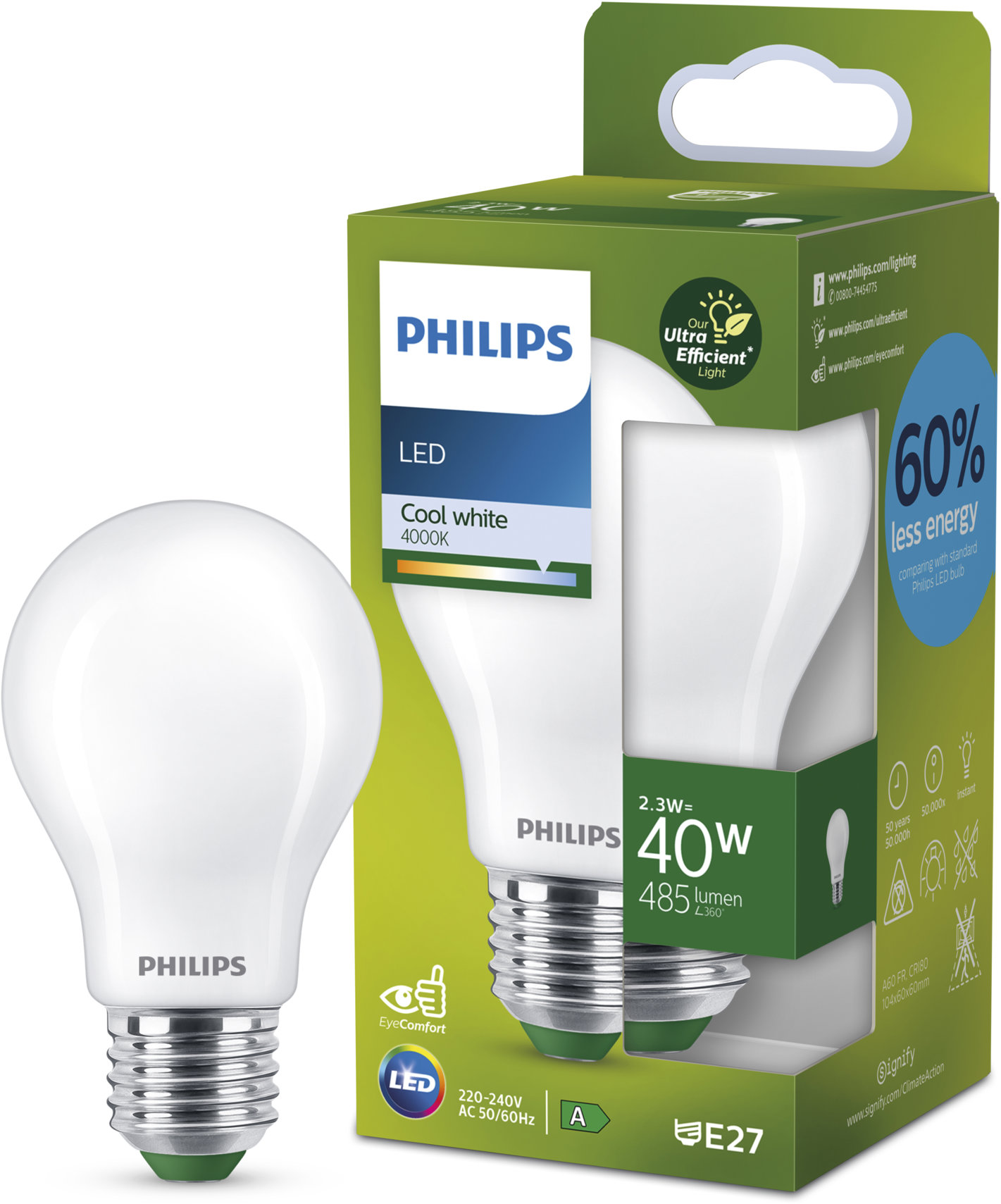 Philips LED 40W A60 E27 4000K FR UE SRT4