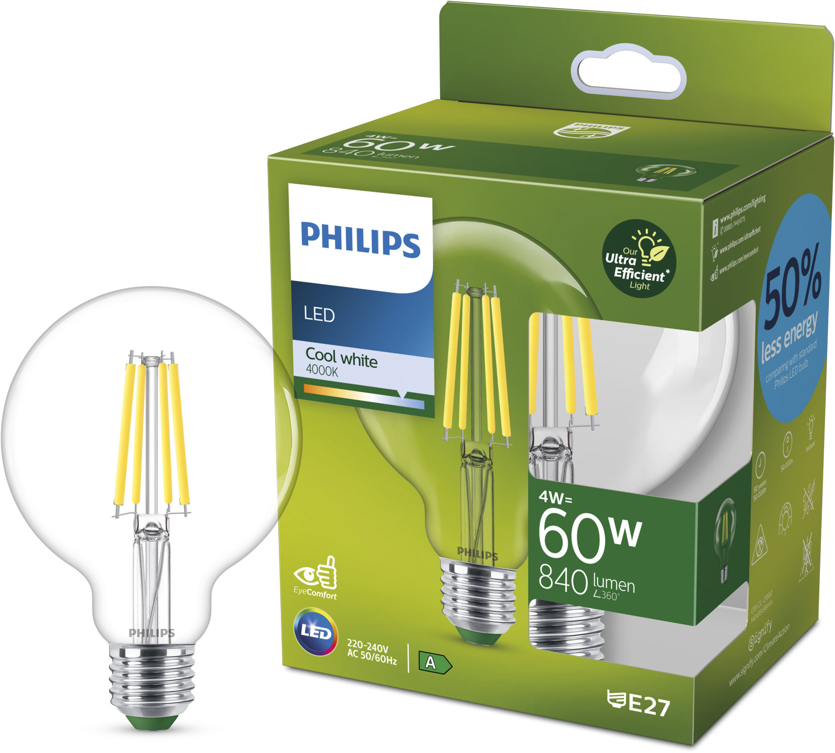Philips LED 60W G95 E27 4000K CL UE SRT4
