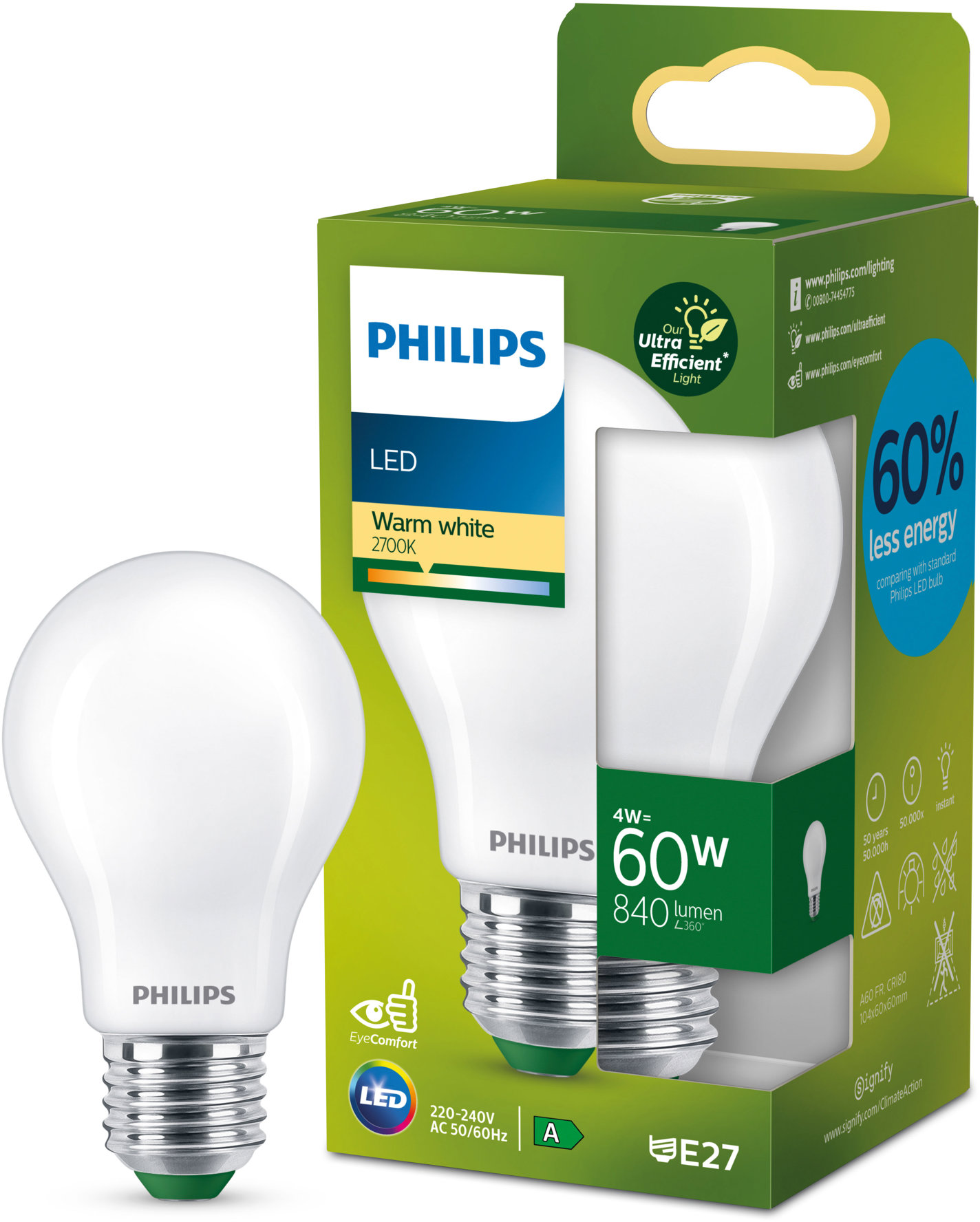 Philips LED 60 W A60 E27 2700 K FR UE SRT4