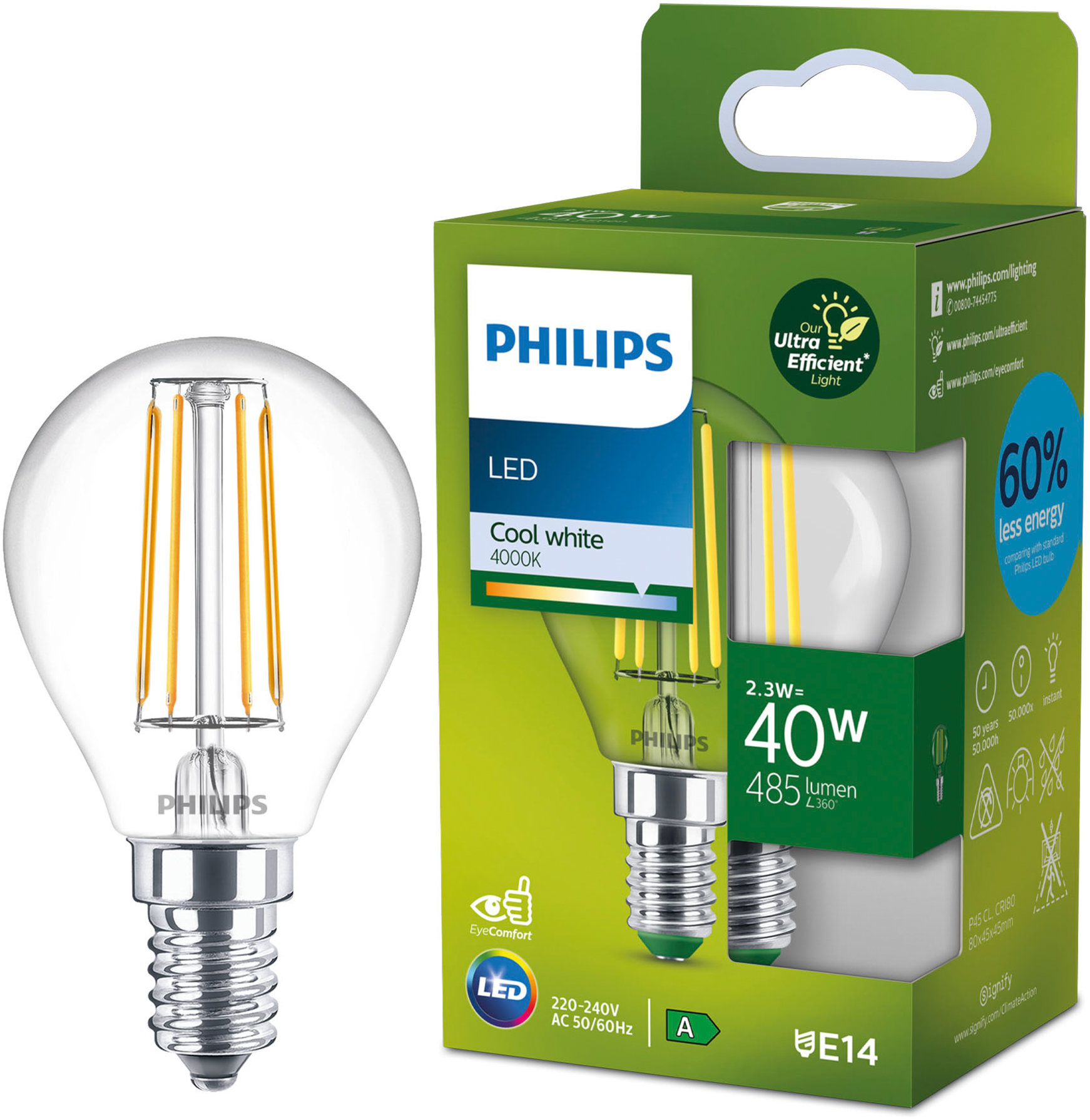 Philips LED 40W P45 E14 4000K CL UE SRT4