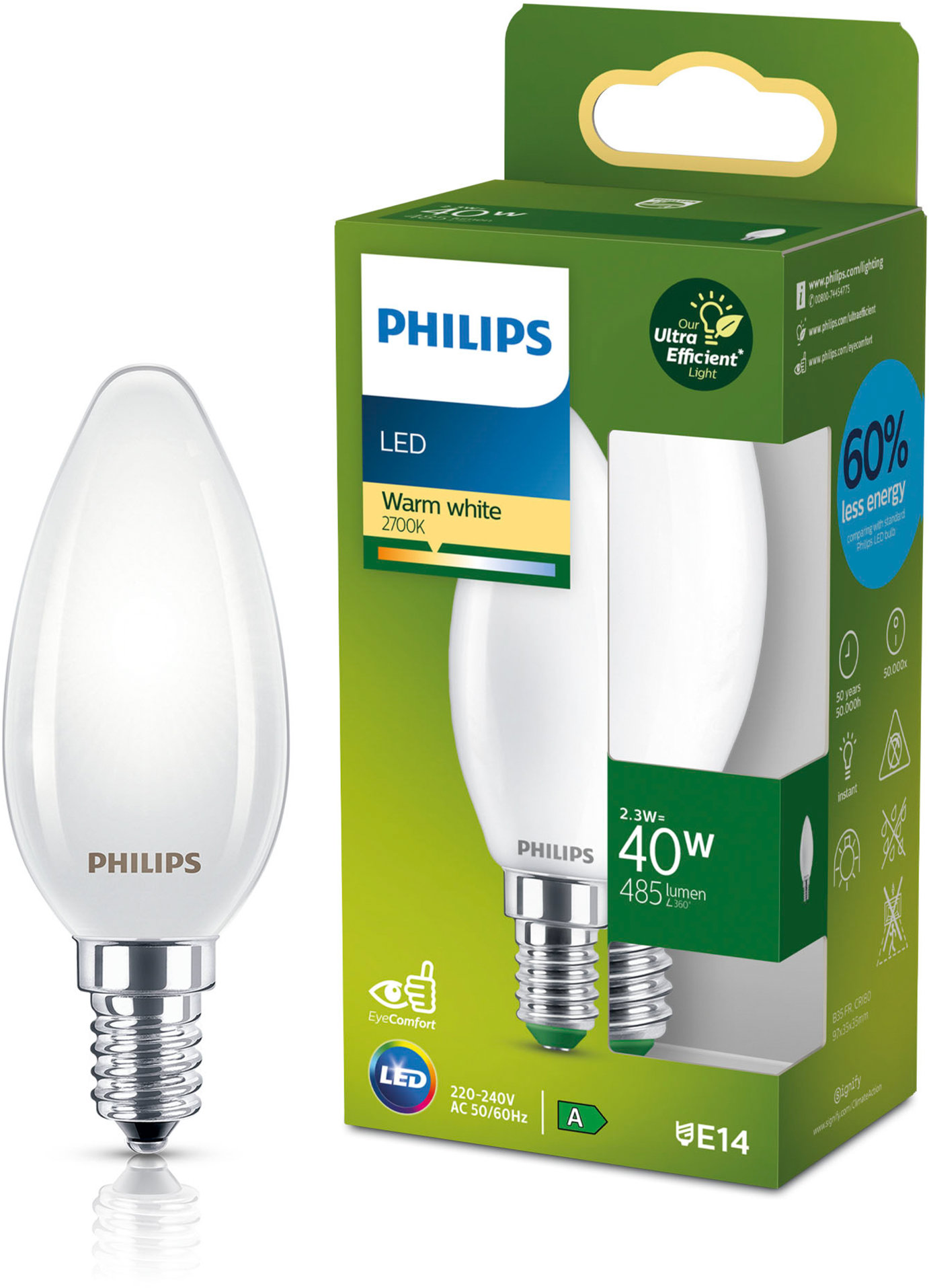 Philips LED 40W B35 E14 2700K FR UE SRT4