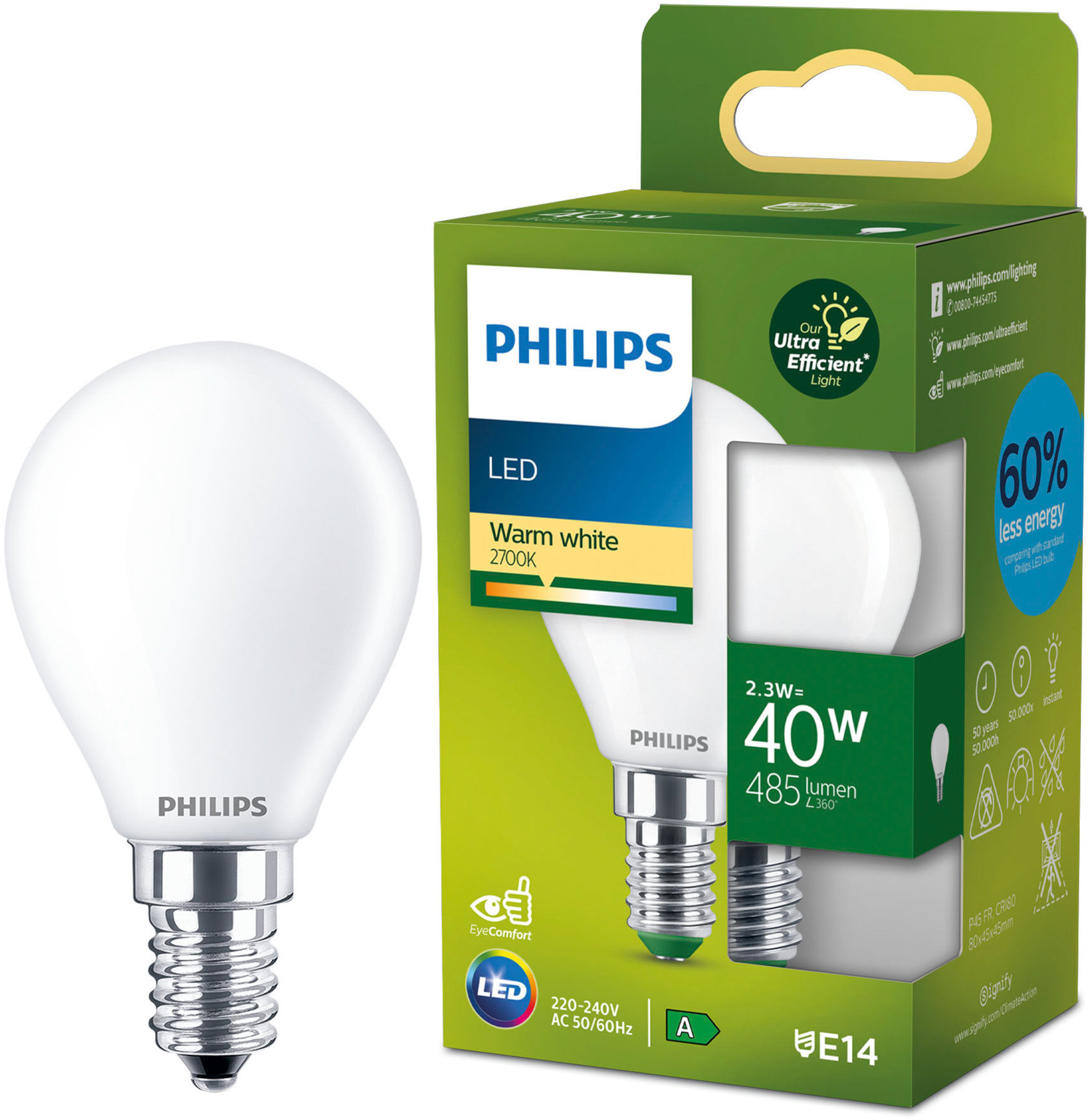 Philips LED 40W P45 E14 2700K FR UE SRT4