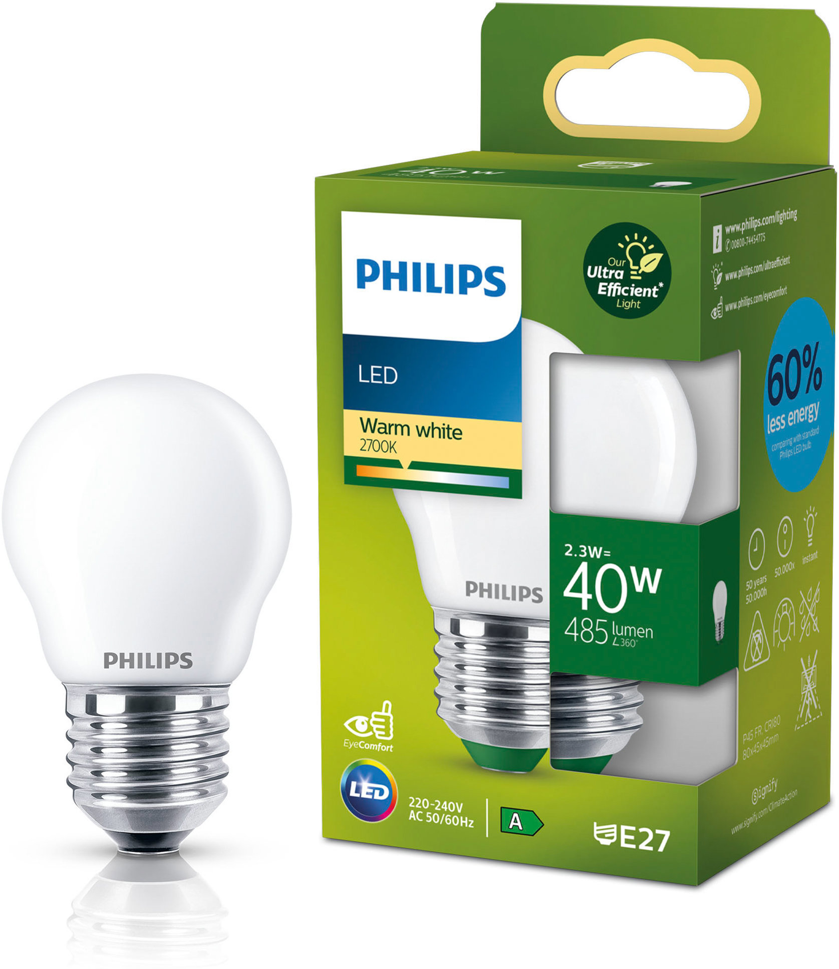 Philips LED 40W P45 E27 2700K FR UE SRT4