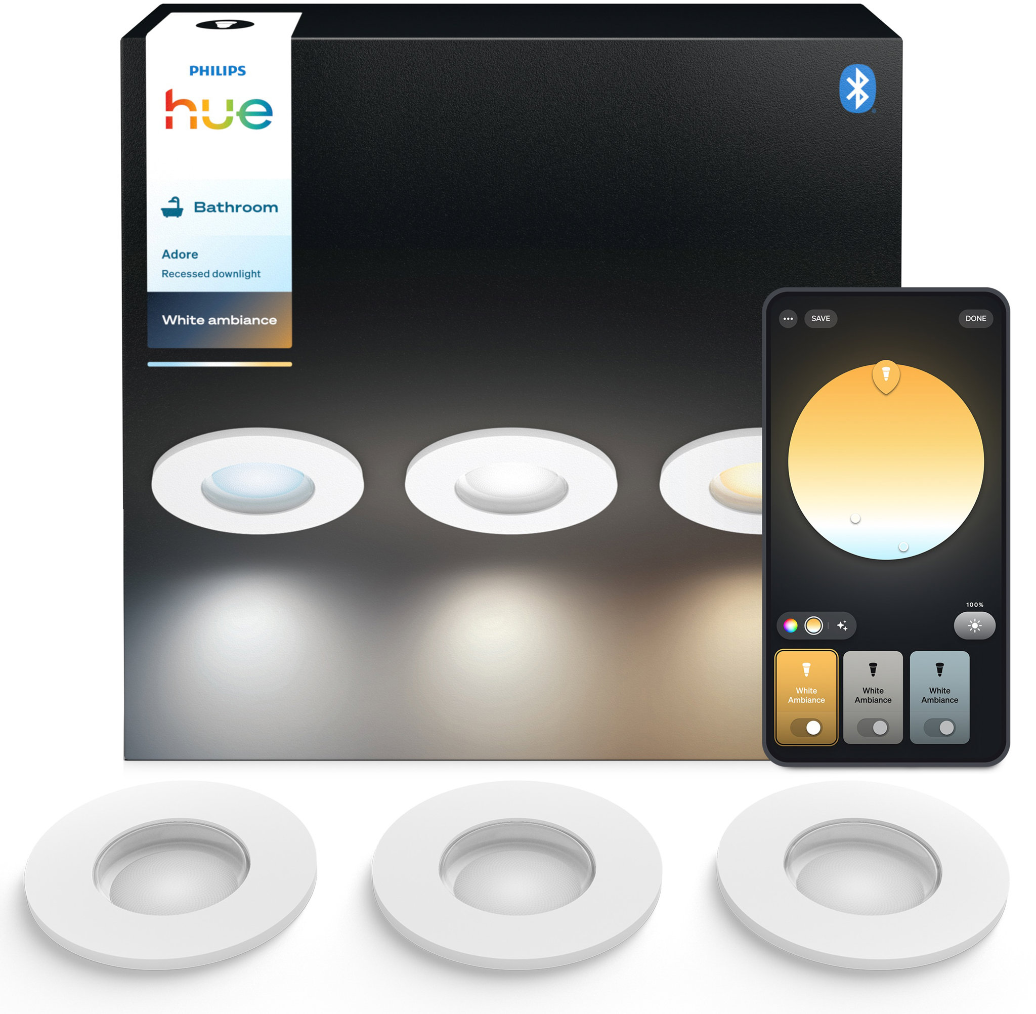 Philips Hue Adore recessed 3× 4.2 W, biela
