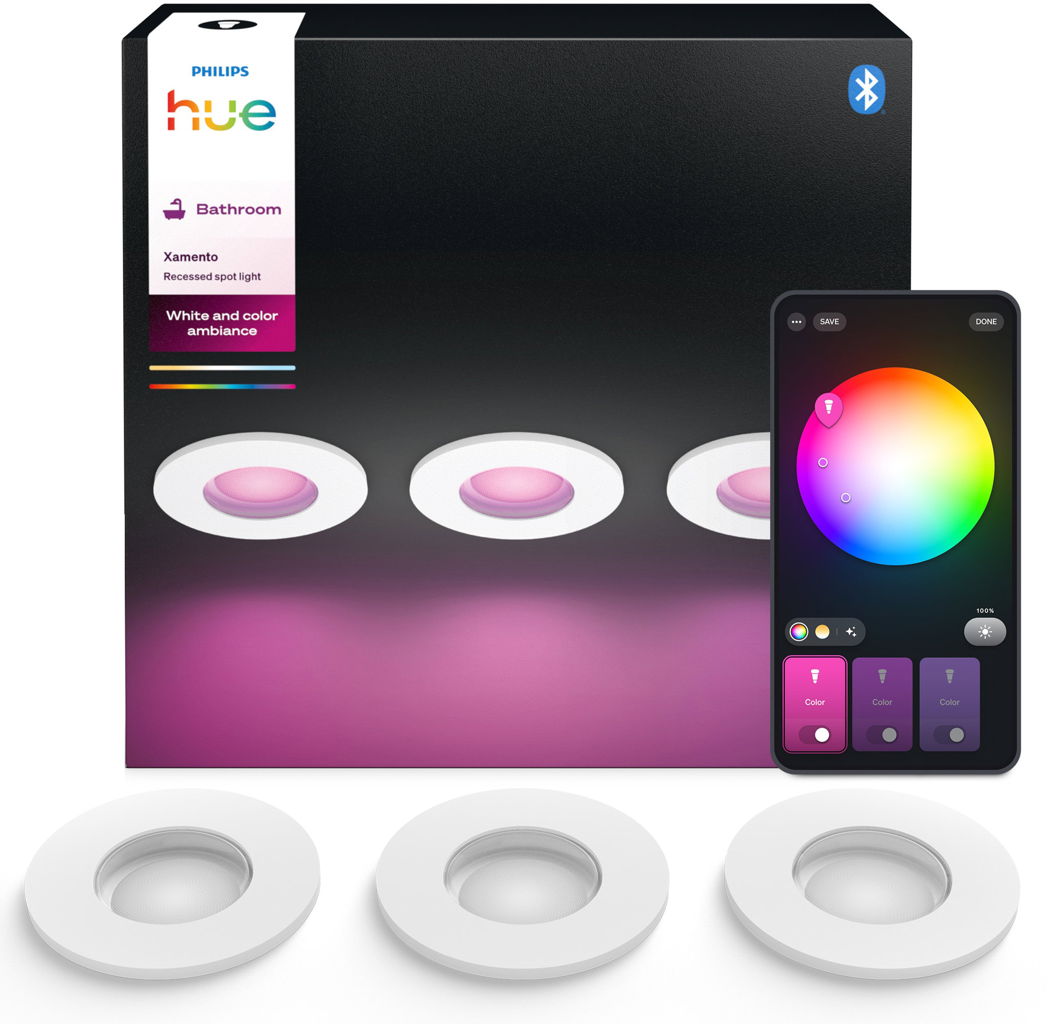 Philips Hue Xamento recessed 3× 4.2 W, biela