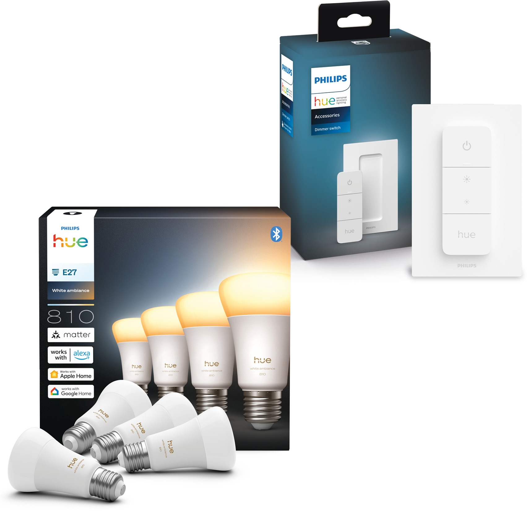 Philips Hue White Ambiance 6 W 810 E27 4 ks + Hue dimmer switch V2