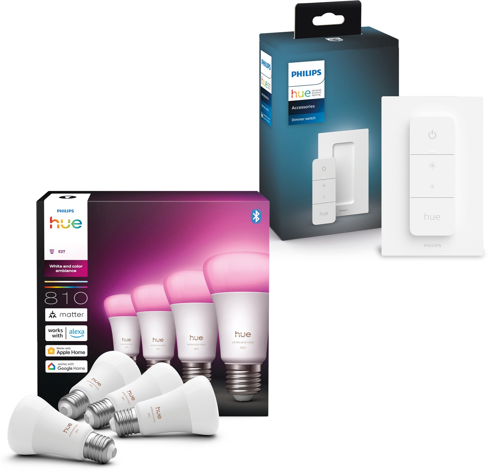 Philips Hue White and Color Ambiance 6W 810 E27 4 ks + Hue dimmer switch V2