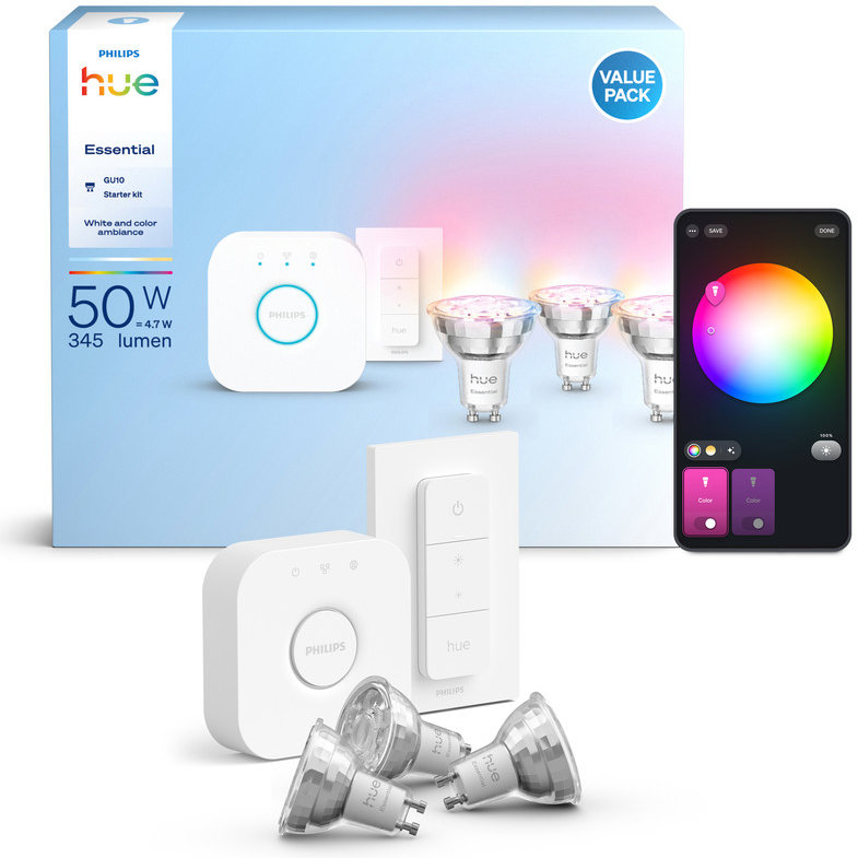Philips Hue Essential White and Color Ambiance 4,7 W 345 GU10 Starter Kit