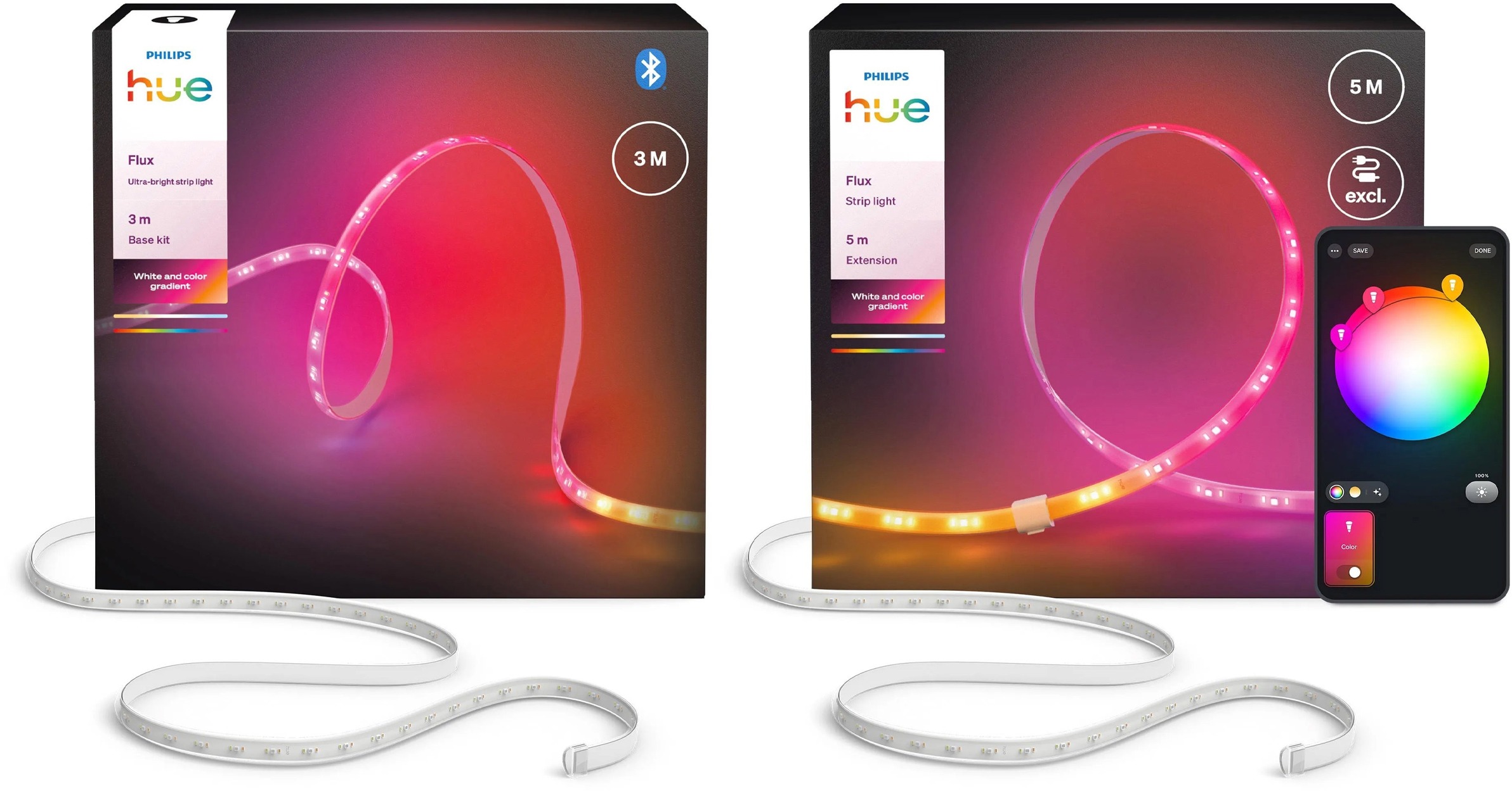 Philips Hue Flux Ultra Bright Strip Light 3 m + Hue Flux Strip Light Extension 5 m