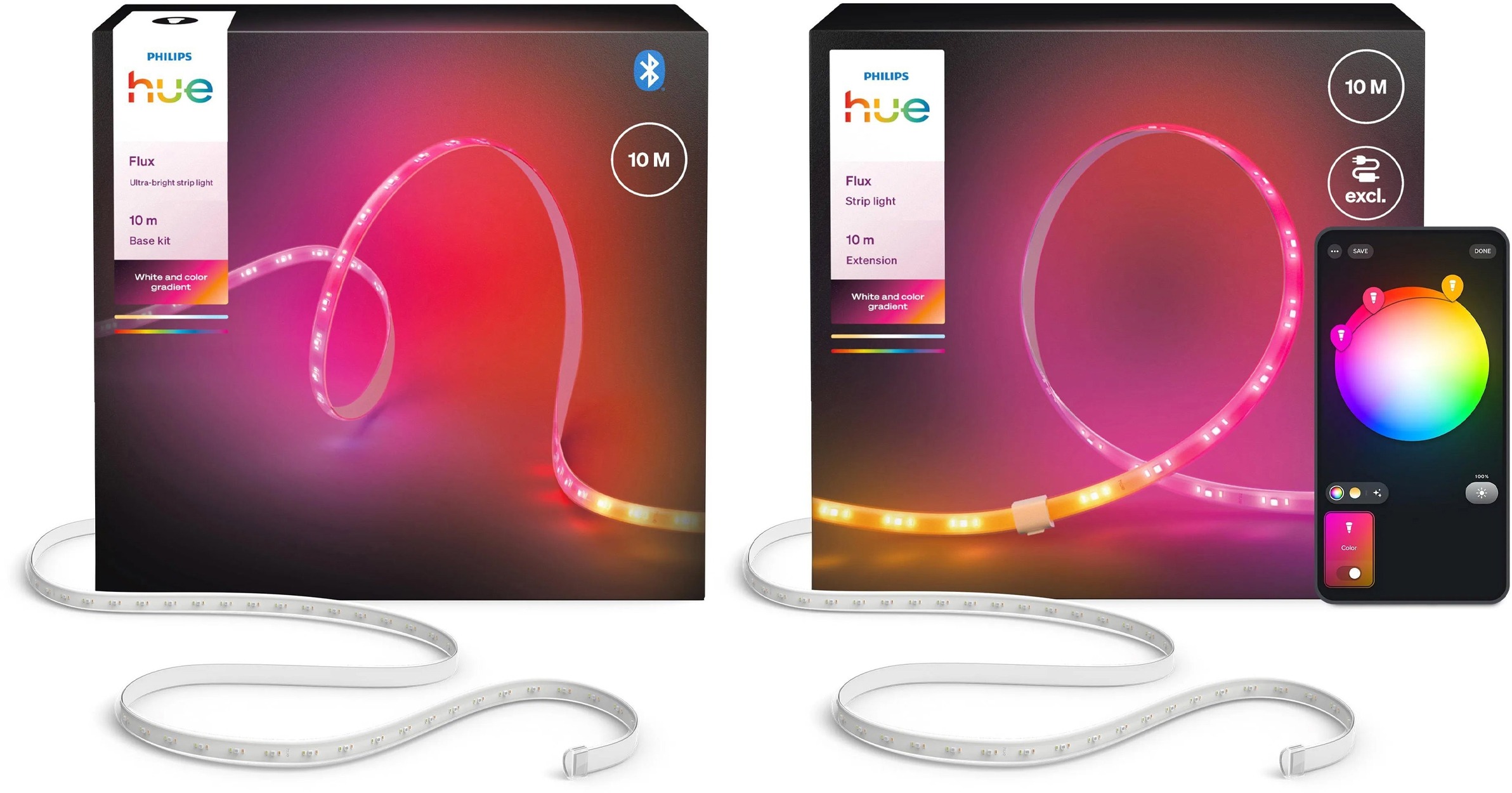 Philips Hue Flux Ultra Bright Strip Light 10 m + Hue Flux Strip Light Extension 10 m