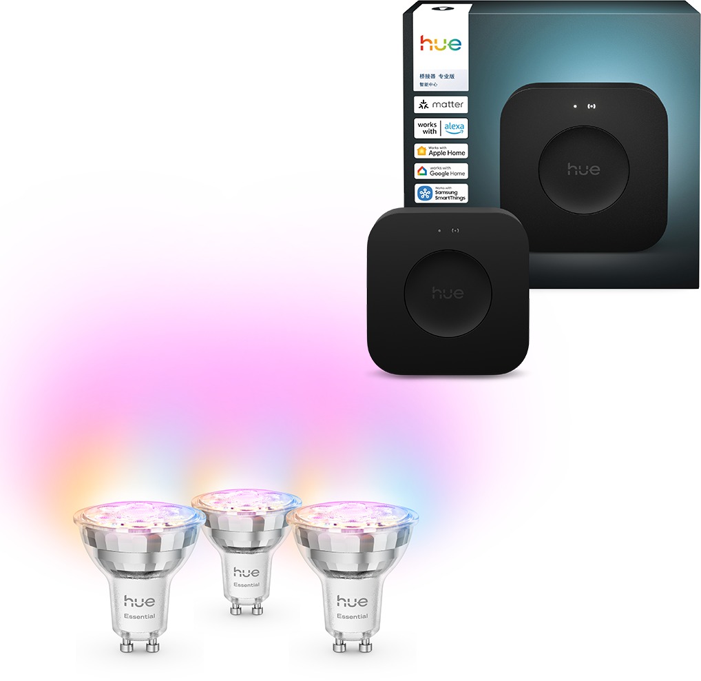 Philips Hue Bridge Pro + Philips Hue Essential White and Color Ambiance 4,7 W 345 GU10 3 ks