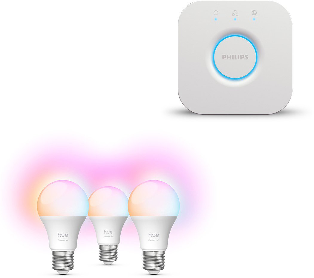 Philips Hue Bridge 2.0 + Philips Hue Essential White and Color Ambiance 8W 806 E27 3 ks