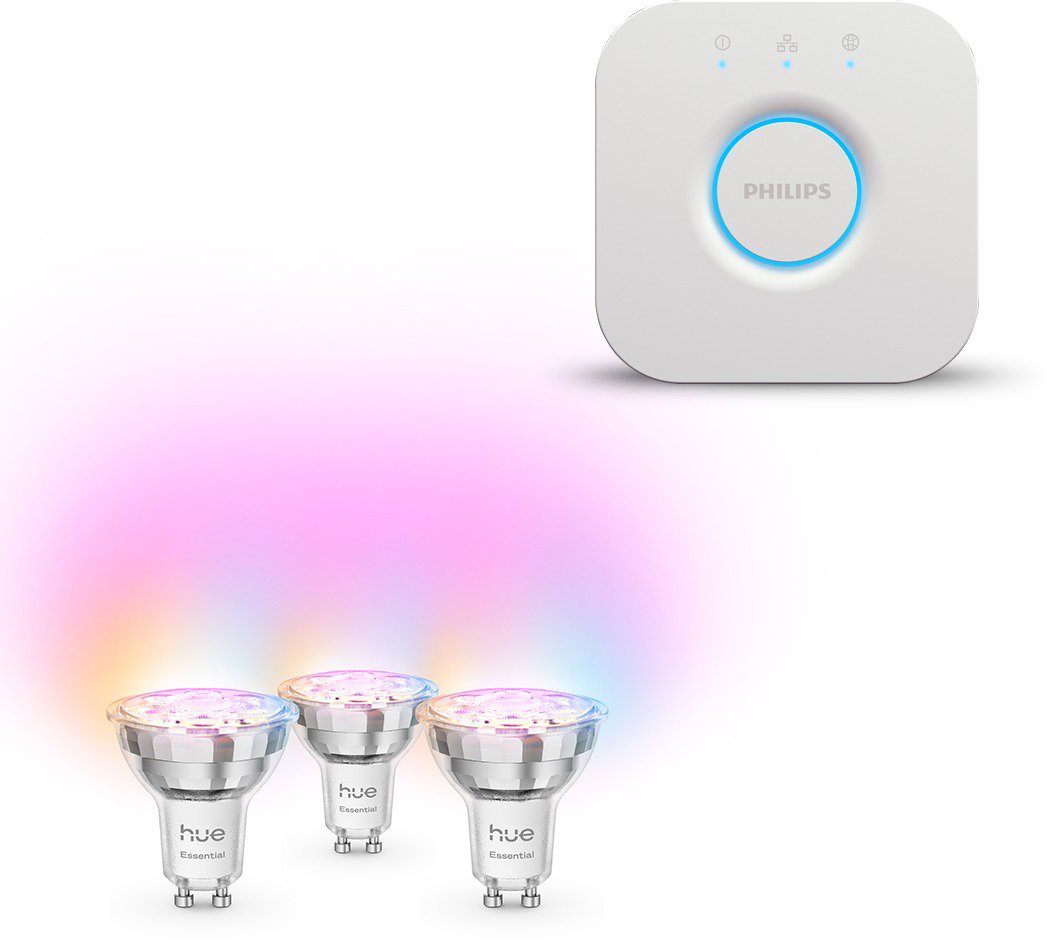 Philips Hue Bridge 2.0 + Philips Hue Essential White and Color Ambiance 4,7 W 345 GU10 3 ks
