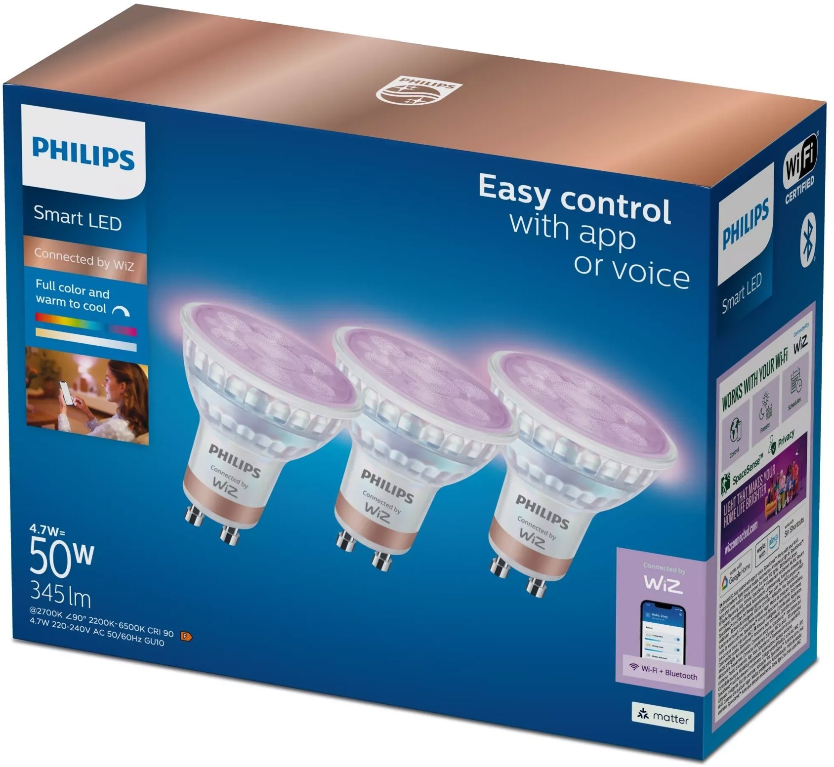 Philips Smart LED WFB 50 W GU10 GLASS RGB, 3 ks