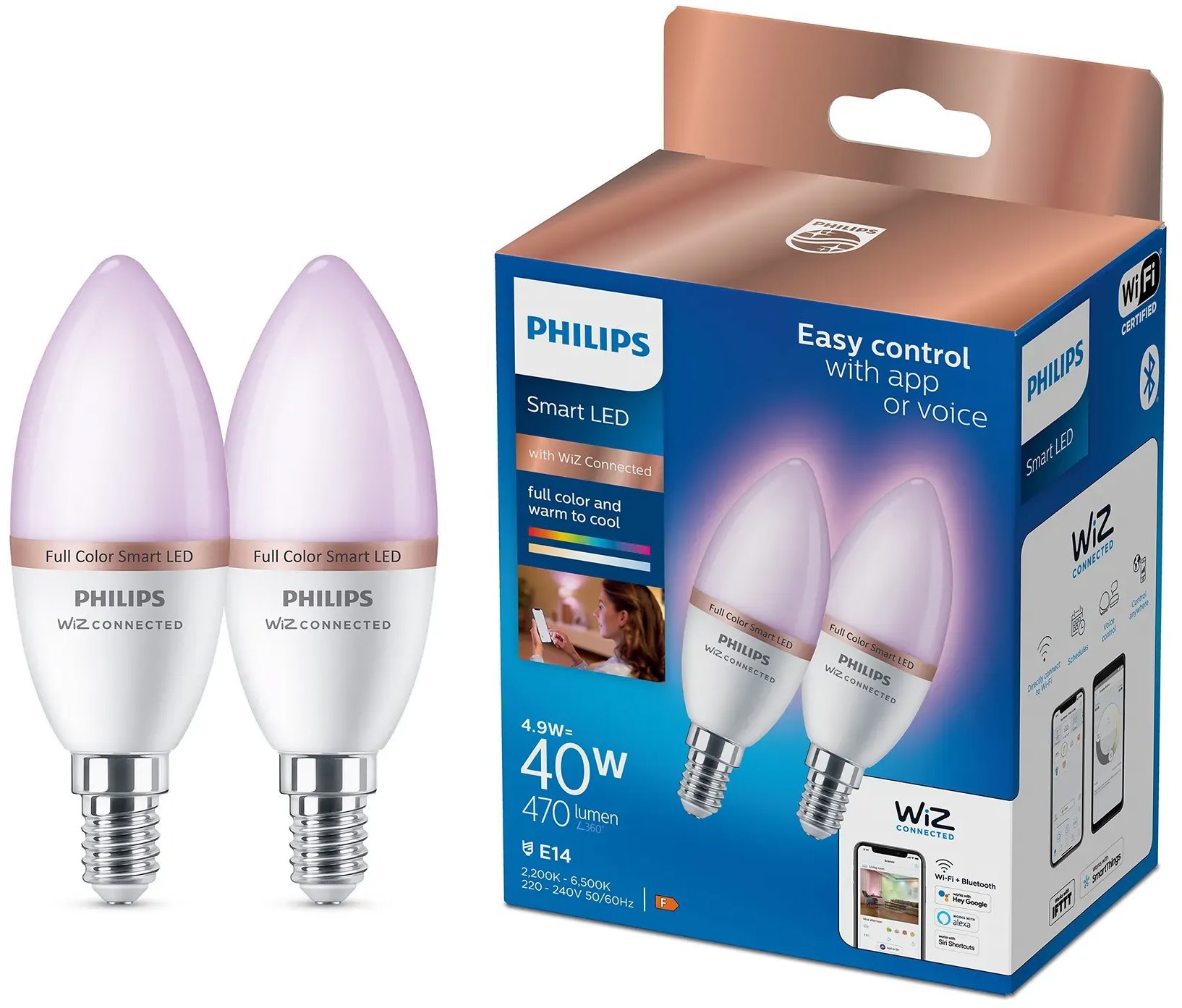 Philips Smart LED WFB 40 W C37 E14 922-65 RGB 2PF/6