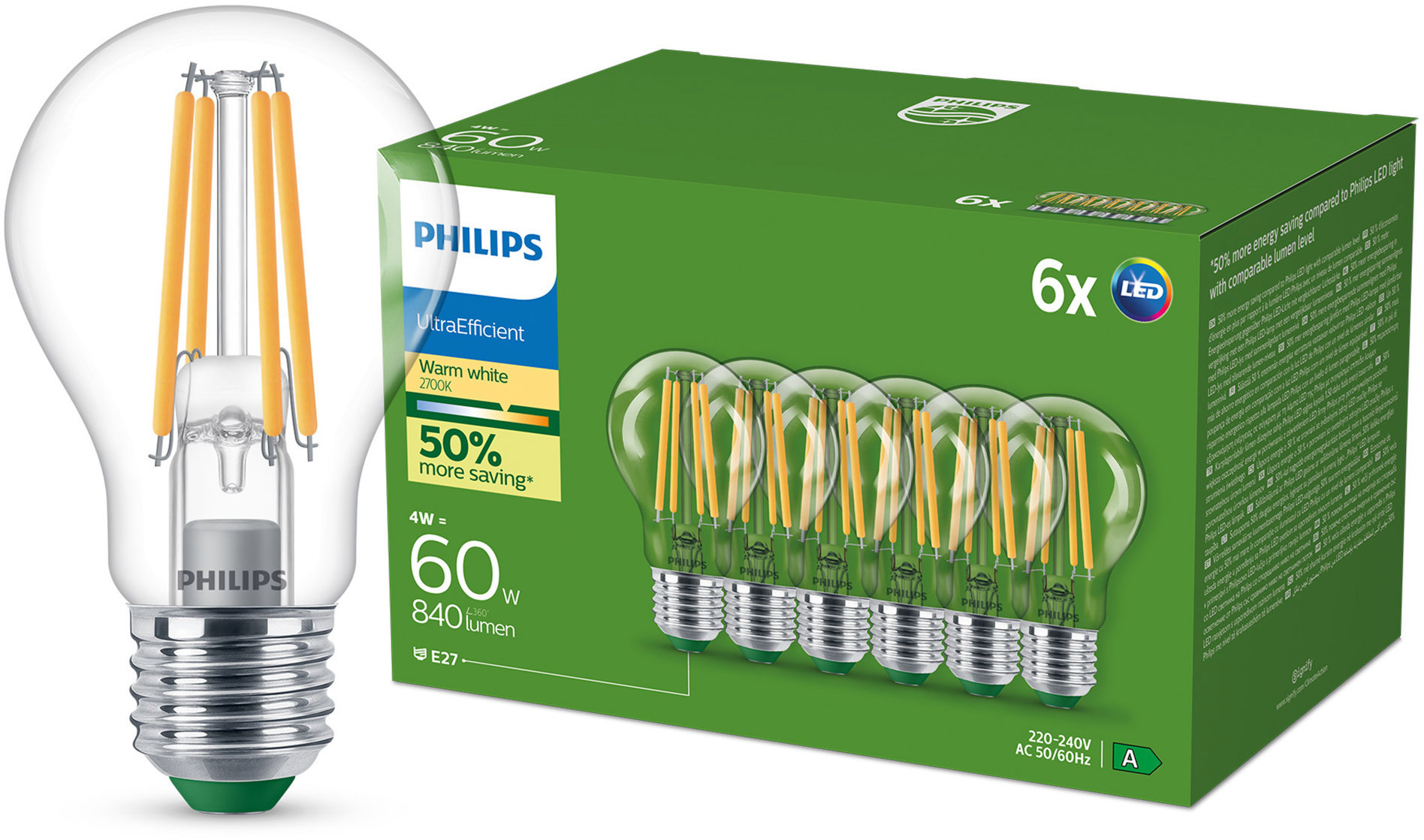 Philips LED CLA 60 W A60 E27 2700K CL UE
