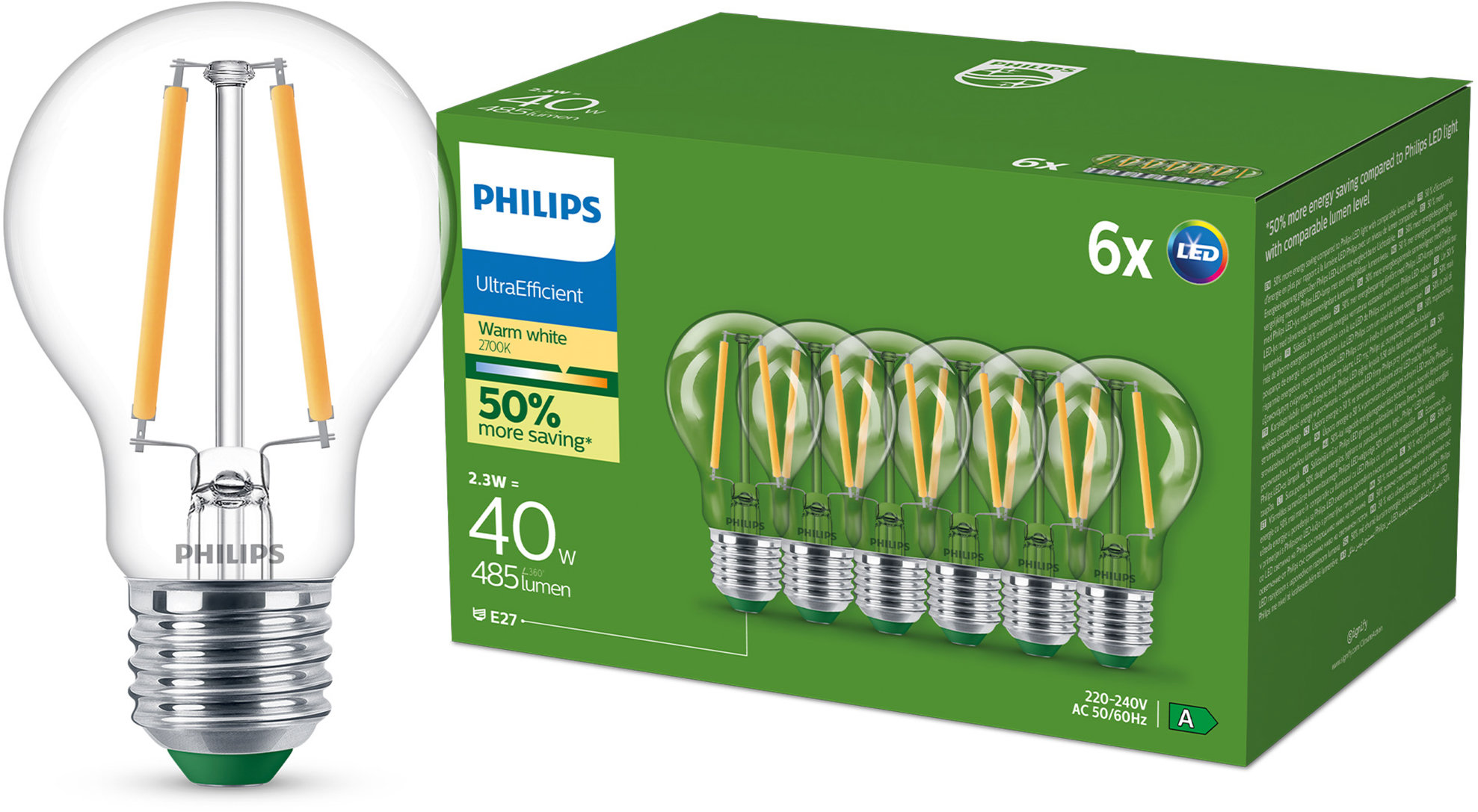 Philips LED CLA 40 W A60 E27 2700K CL UE