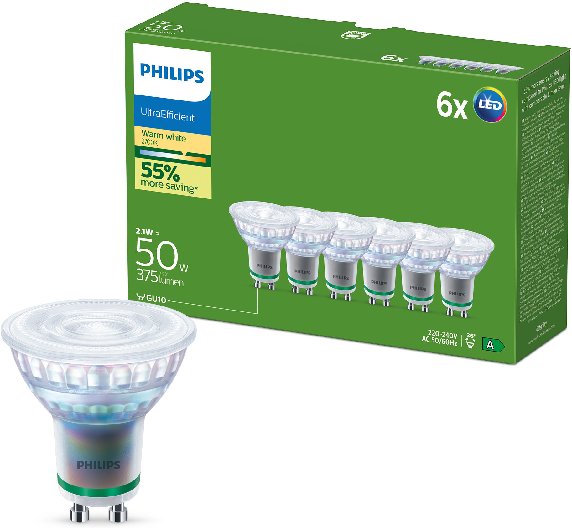 Philips LED CLA 50 W GU10 WW 36D ND UE EC