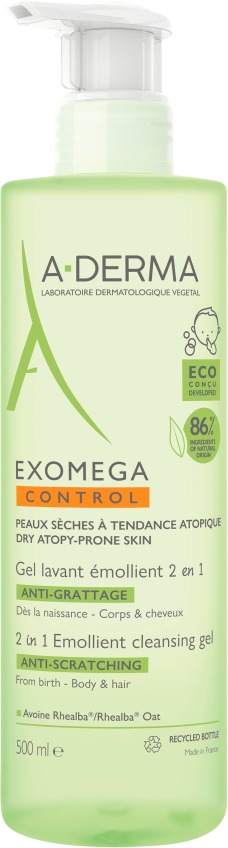 A-DERMA Exomega Control Zvláčňujúci umývací gél na suchú kožu so sklonom k atopii 2 v 1 500 ml