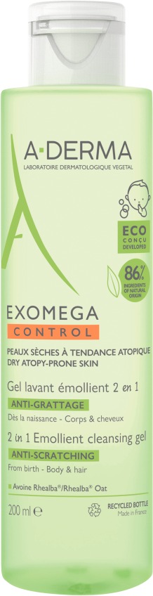 A-DERMA Exomega Control Zvláčňujúci umývací gél na suchú kožu so sklonom k atopii 2 v 1 200 ml
