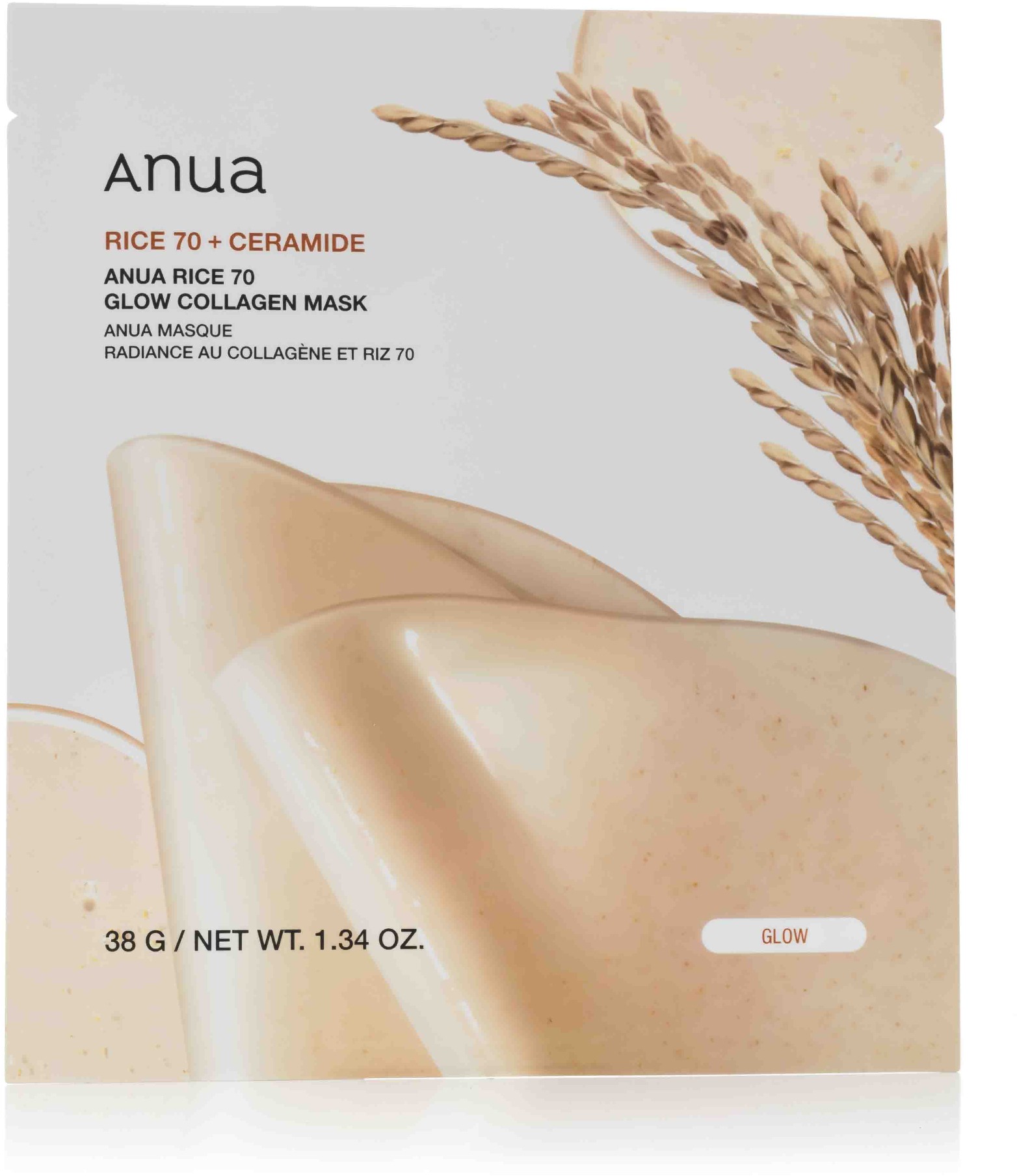 ANUA Rice 70 Glow Collagen Mask 4× 38 g