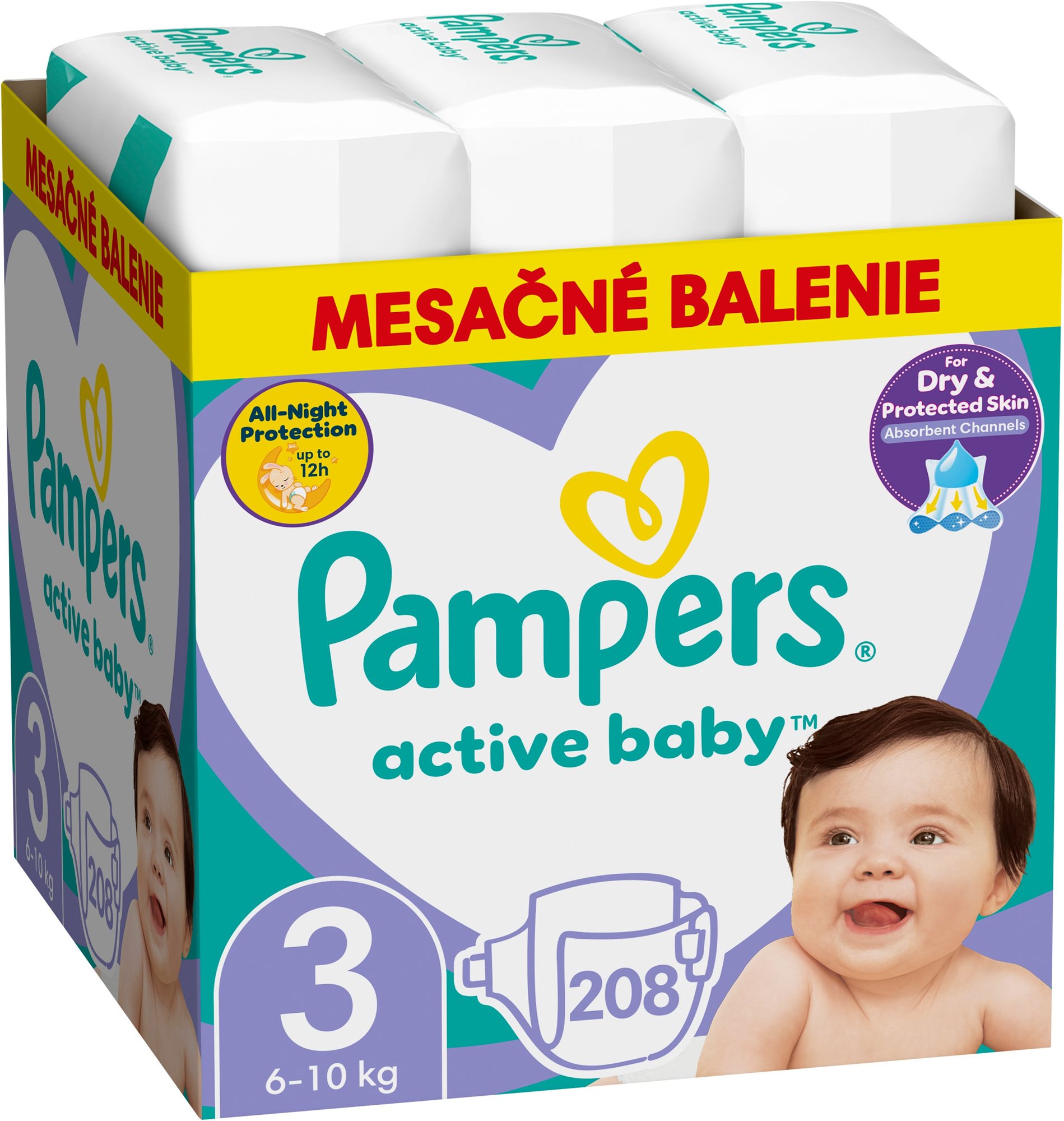 PAMPERS Active Baby veľkosť 3 Midi (208 ks) – mesačné balenie