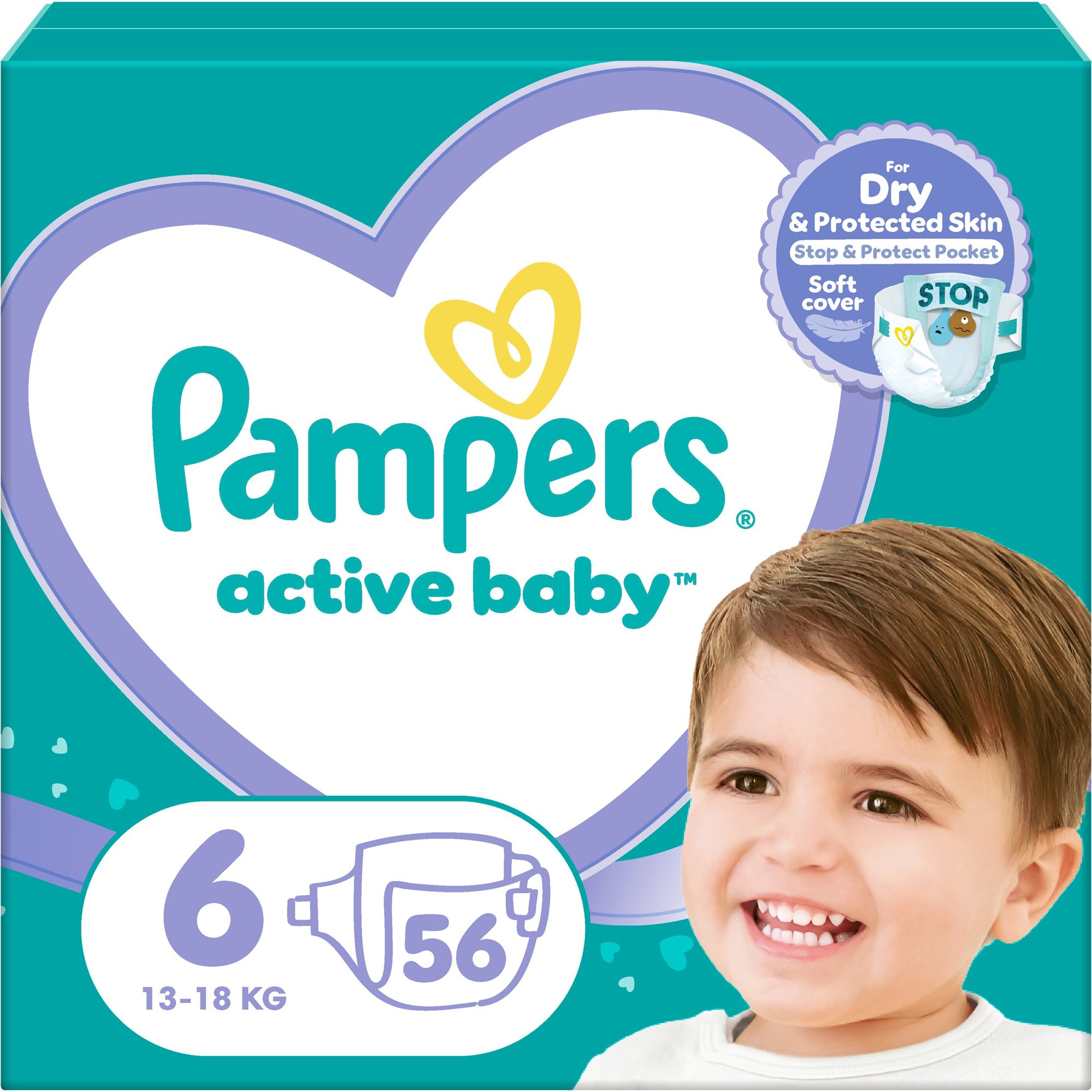PAMPERS Active Baby veľkosť 6 (56 ks), 13 – 18 kg