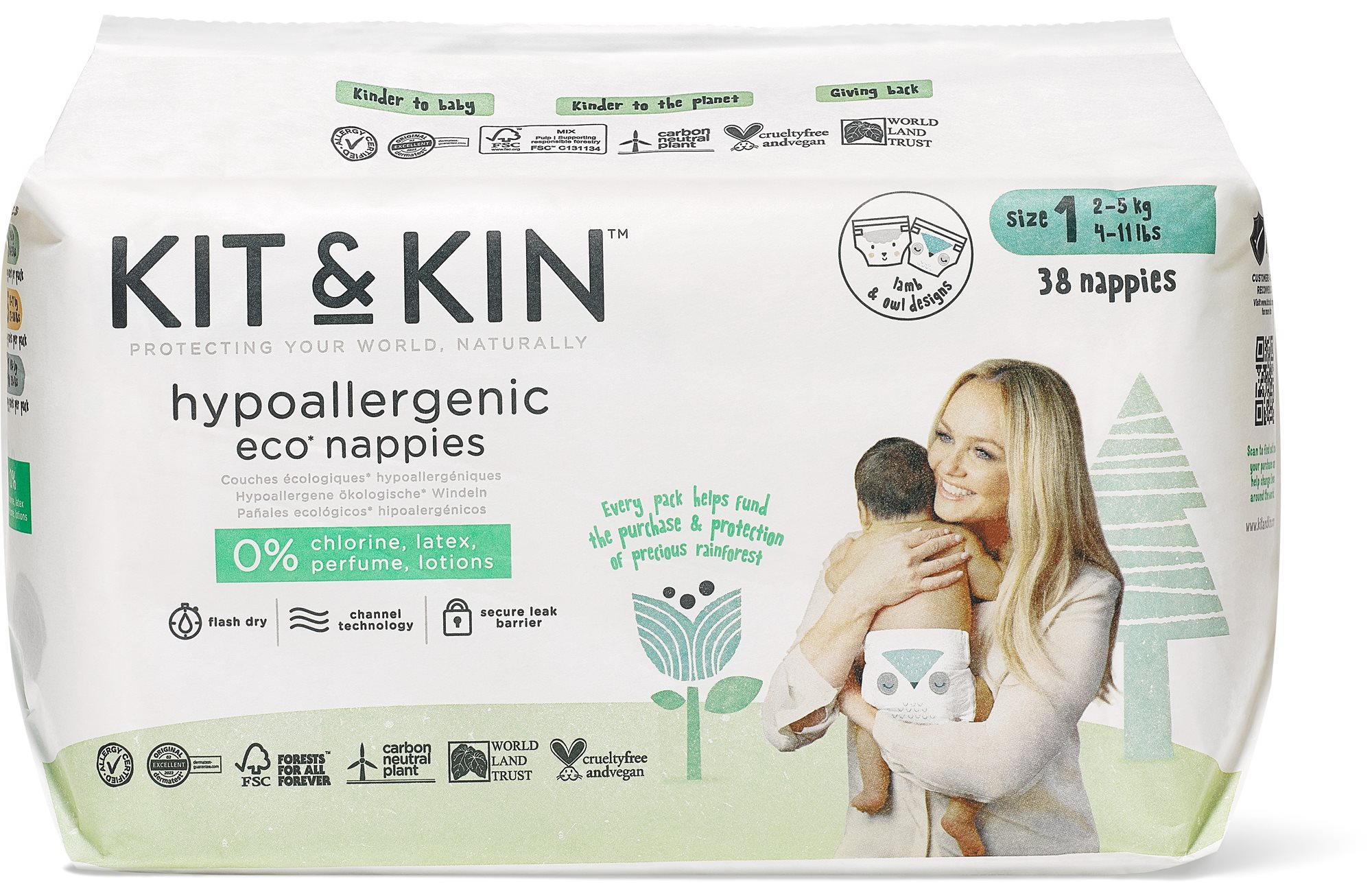 Kit & Kin Eko Naturally Dry Nappies veľ. 1 (38 ks)