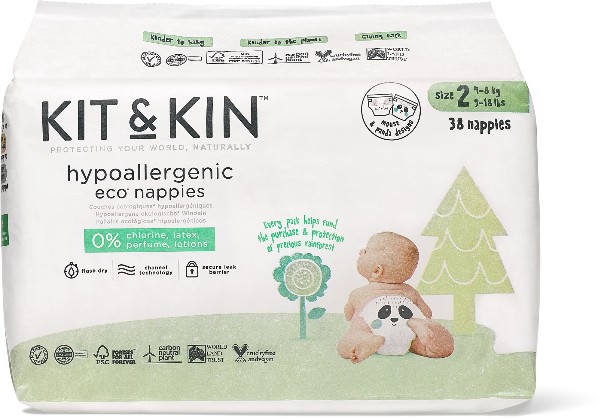 Kit & Kin Eko Naturally Dry Nappies veľ. 2 (38 ks)