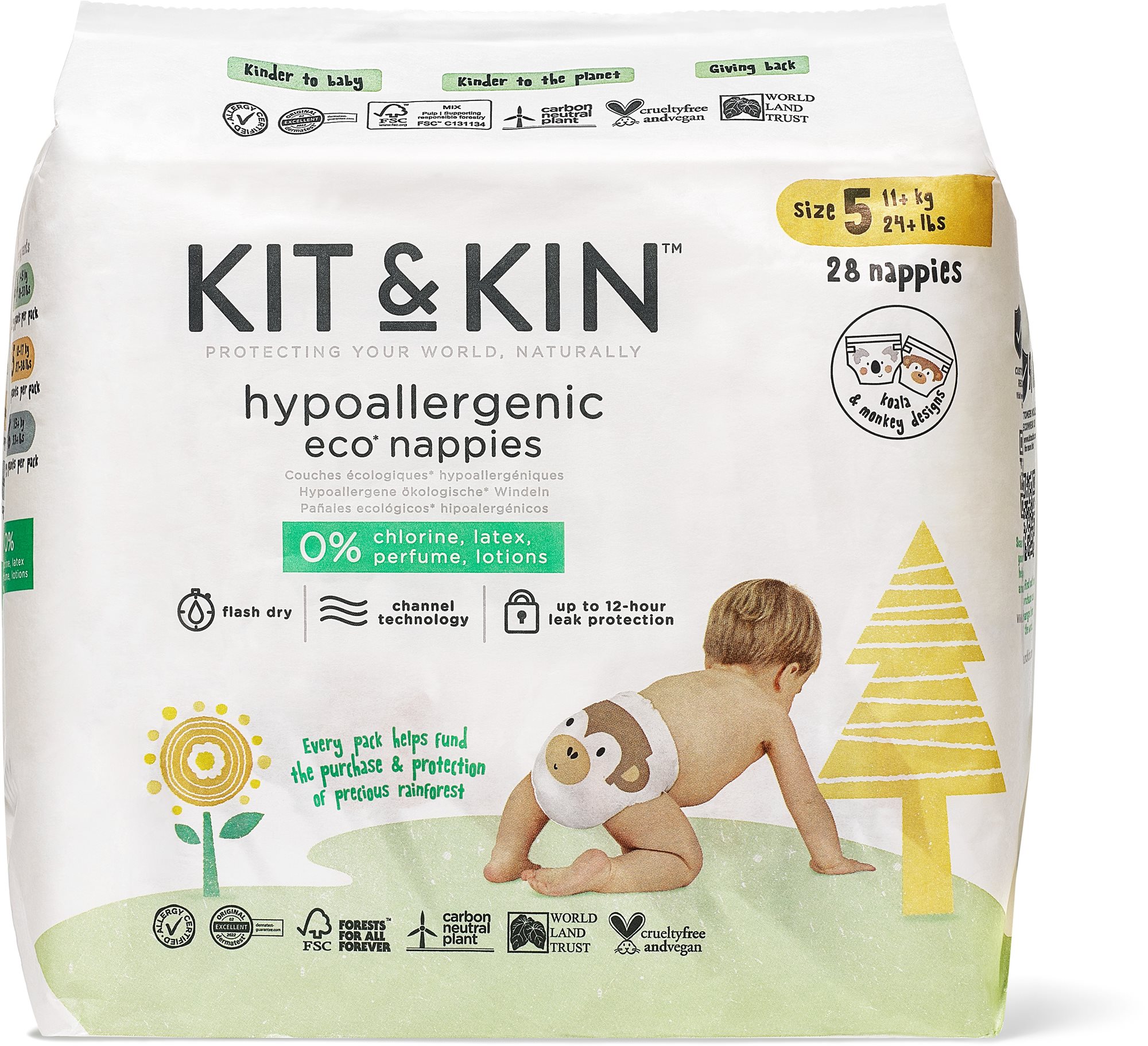 Kit & Kin Eko Naturally Dry Nappies veľkosť 5 (28 ks)