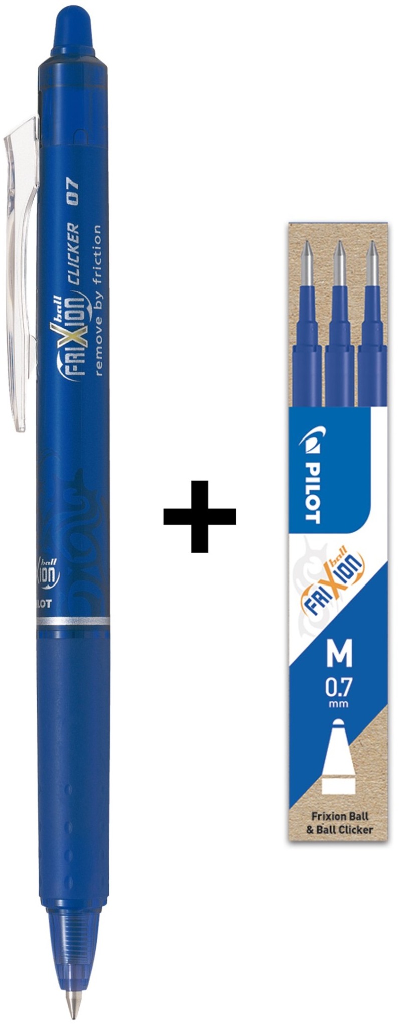 PILOT FriXion Clicker 07/0,35 mm, modré – balenie 1 ks + 3 ks náplne