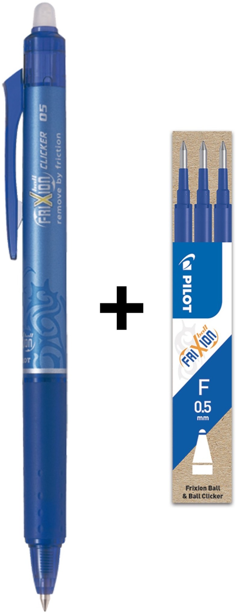 PILOT FriXion Clicker 05/0,25 mm, modré – balenie 1 ks + 3 ks náplne