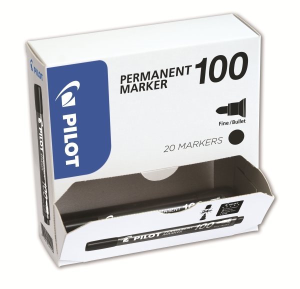 PILOT Permanent Marker 100 1.0 mm, čierny – balenie 20 ks