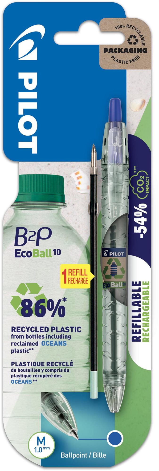 PILOT B2P EcoBall Ocean Plastic, M, modré + modrá náplň