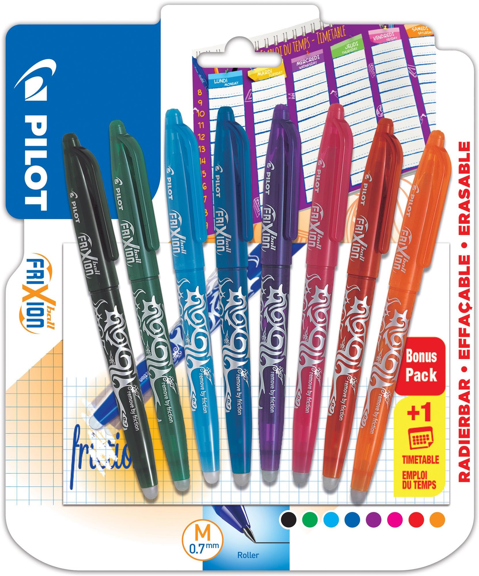 PILOT FriXion Ball 07/0,35 mm – súprav 8 farieb + rozvrh