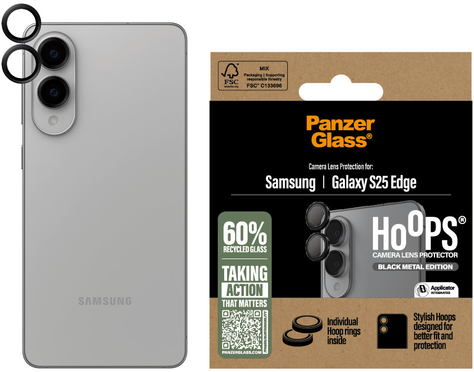 PanzerGlass Hoops Samsung Galaxy S25 Edge čierne ochranné krúžky pre šošovky fotoaparátu