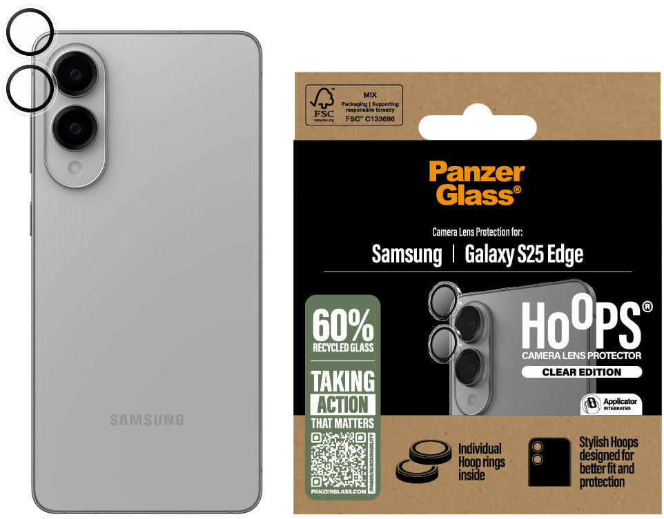 PanzerGlass Hoops Samsung Galaxy S25 Edge číre ochranné krúžky pre šošovky fotoaparátu