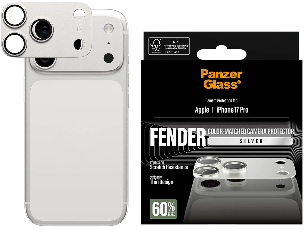 PanzerGlass FENDER Apple iPhone 17 Pro strieborný ochranný hliníkový prvok fotoaparátu