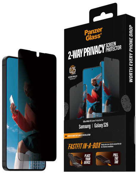 PanzerGlass Privacy Samsung Galaxy S26 s bezprašným aplikačným boxom