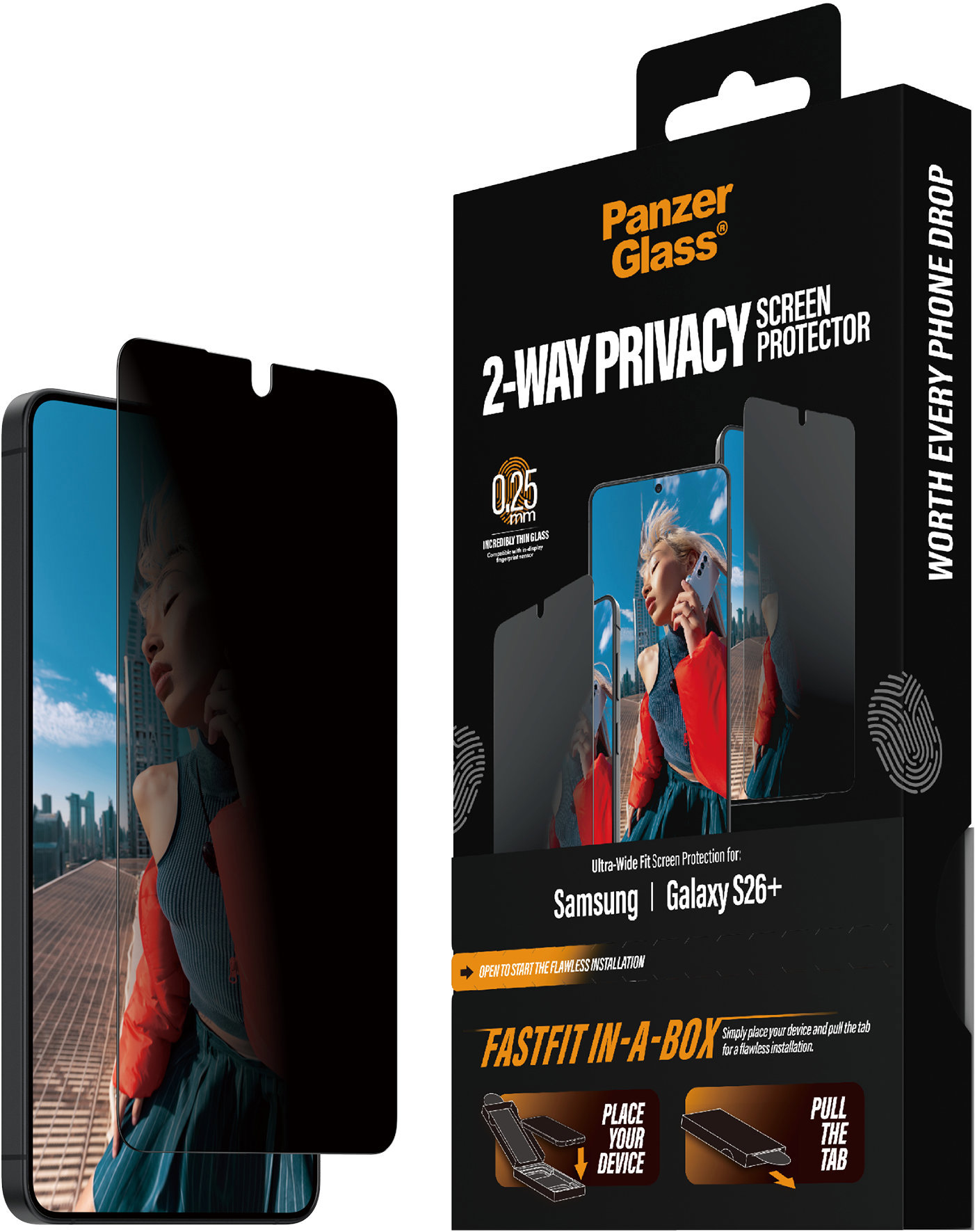 PanzerGlass Privacy Samsung Galaxy S26+ s bezprašným aplikačným boxom