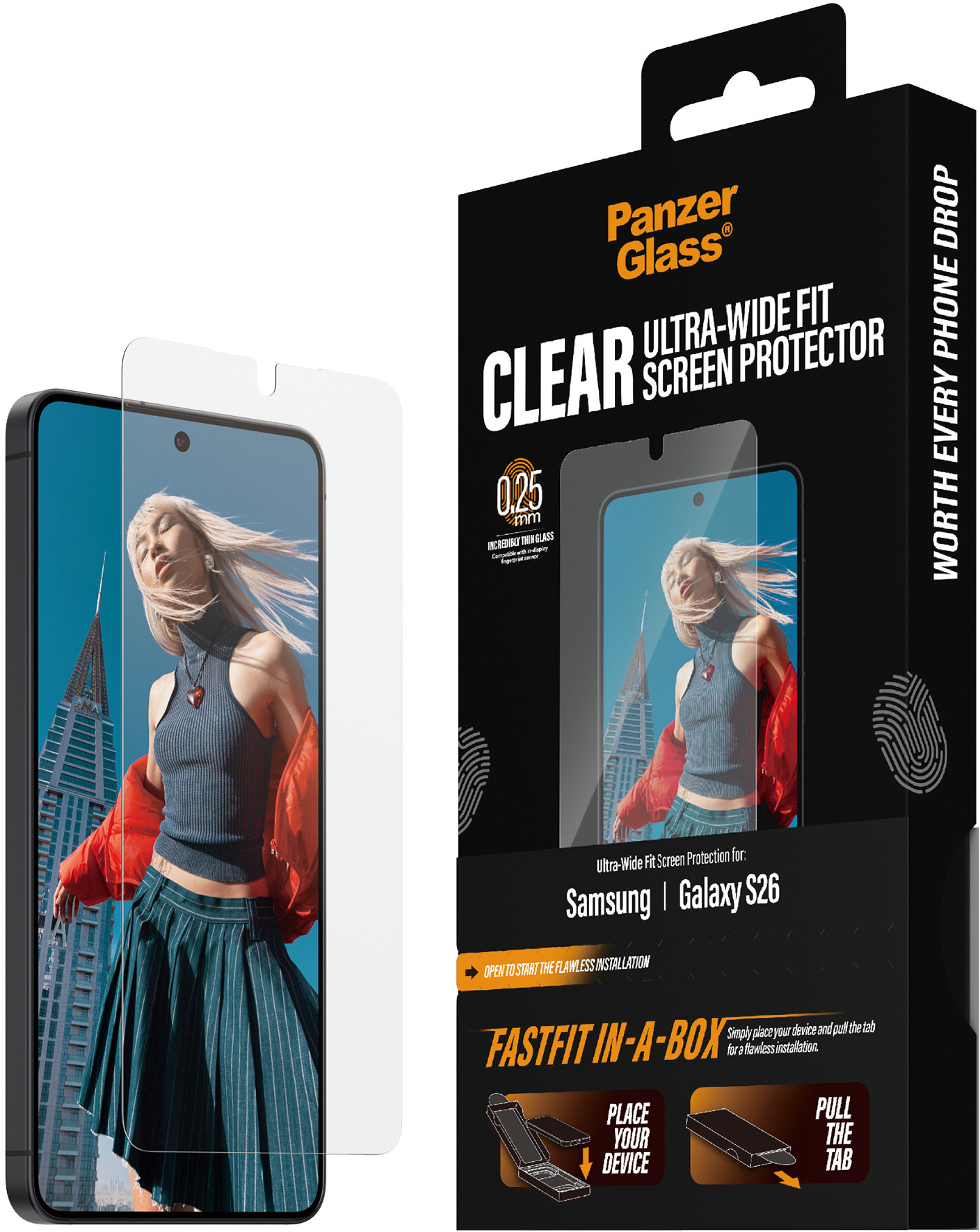 PanzerGlass Samsung Galaxy S26 s bezprašným aplikačným boxom