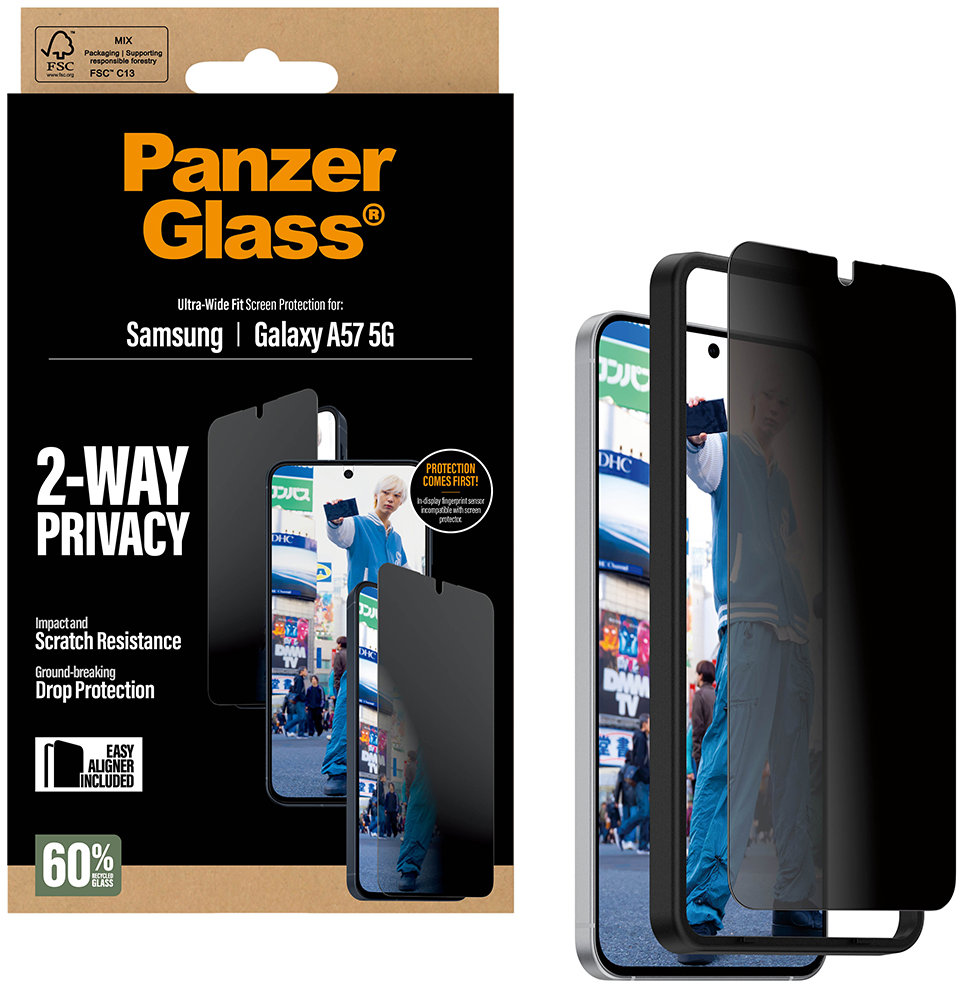 PanzerGlass Privacy Samsung Galaxy A57 s inštalačným rámčekom (nepodporuje čítačku odtlačkov prstov v displeji)