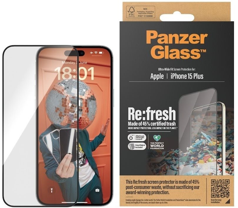 PanzerGlass Recycled Glass Apple iPhone 15 Plus s inštalačným rámikom