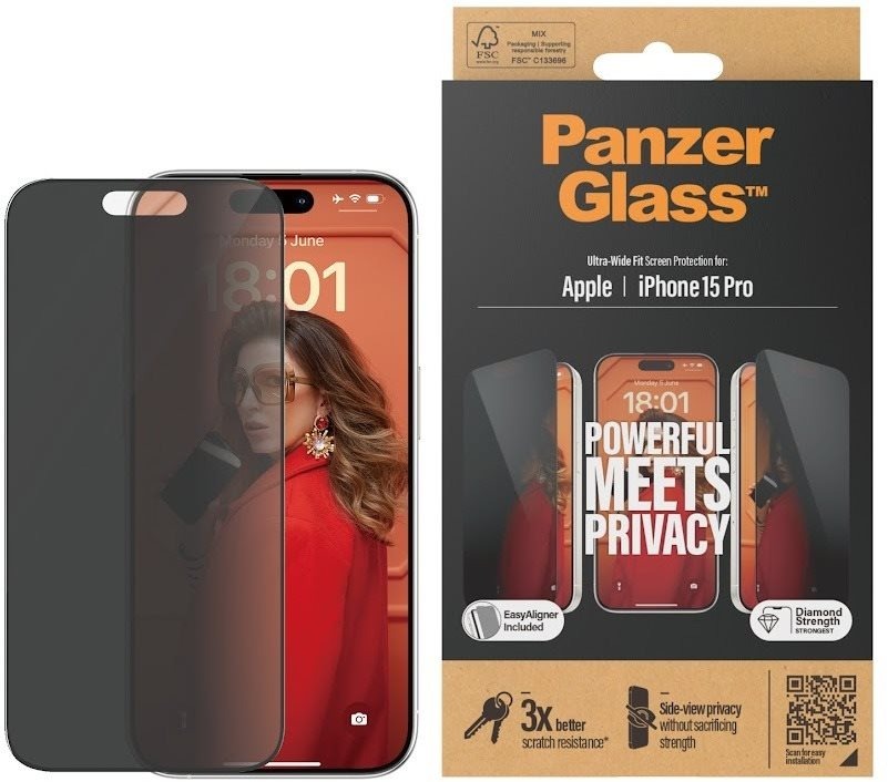 PanzerGlass Privacy Apple iPhone 15 Pro s inštalačným rámikom