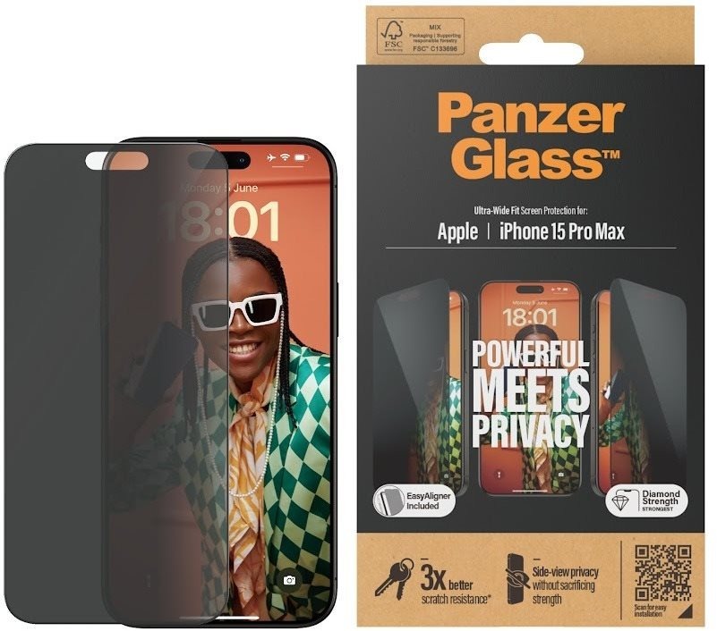 PanzerGlass Privacy Apple iPhone 15 Pro Max s inštalačným rámčekom
