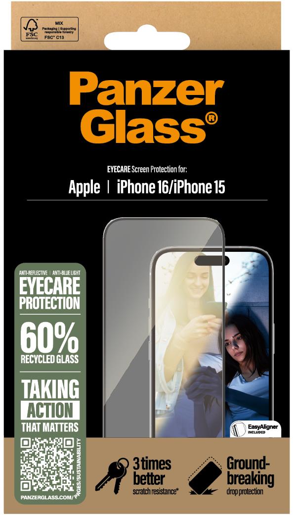PanzerGlass EyeCare Apple iPhone 16/15 s inštalačným rámčekom