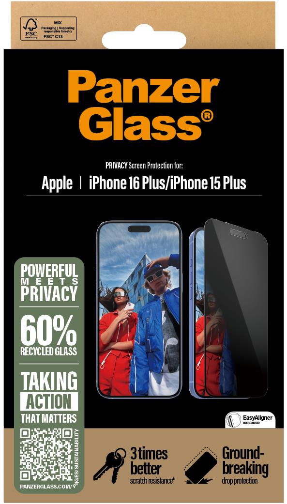 PanzerGlass Privacy Apple iPhone 16 Plus/15 Plus s inštalačným rámčekom