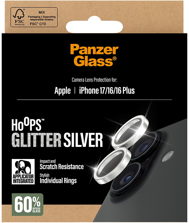 PanzerGlass Hoops Apple iPhone 17/16/16 Plus trblietavo strieborné